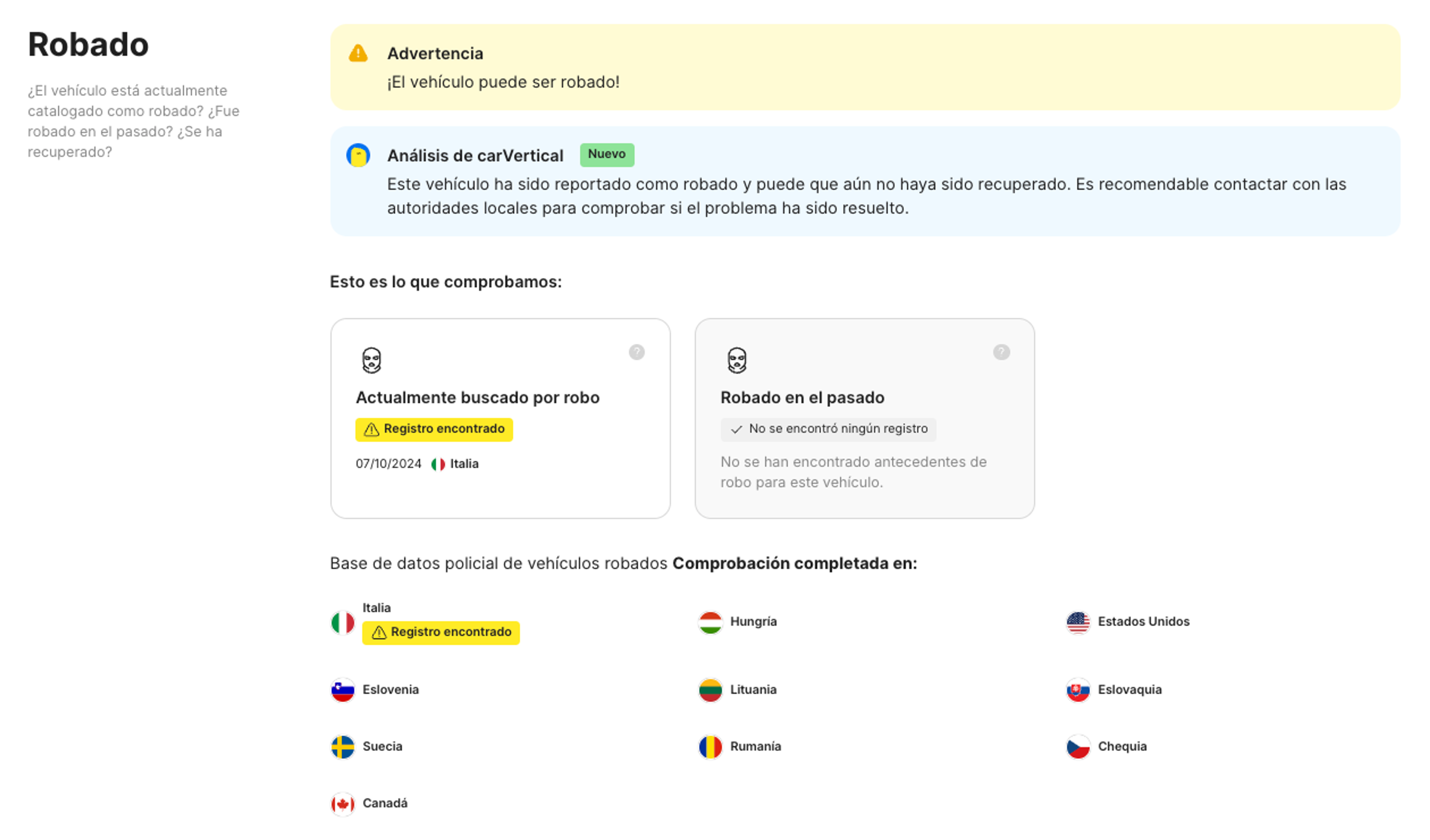 Registros de vehículos robados