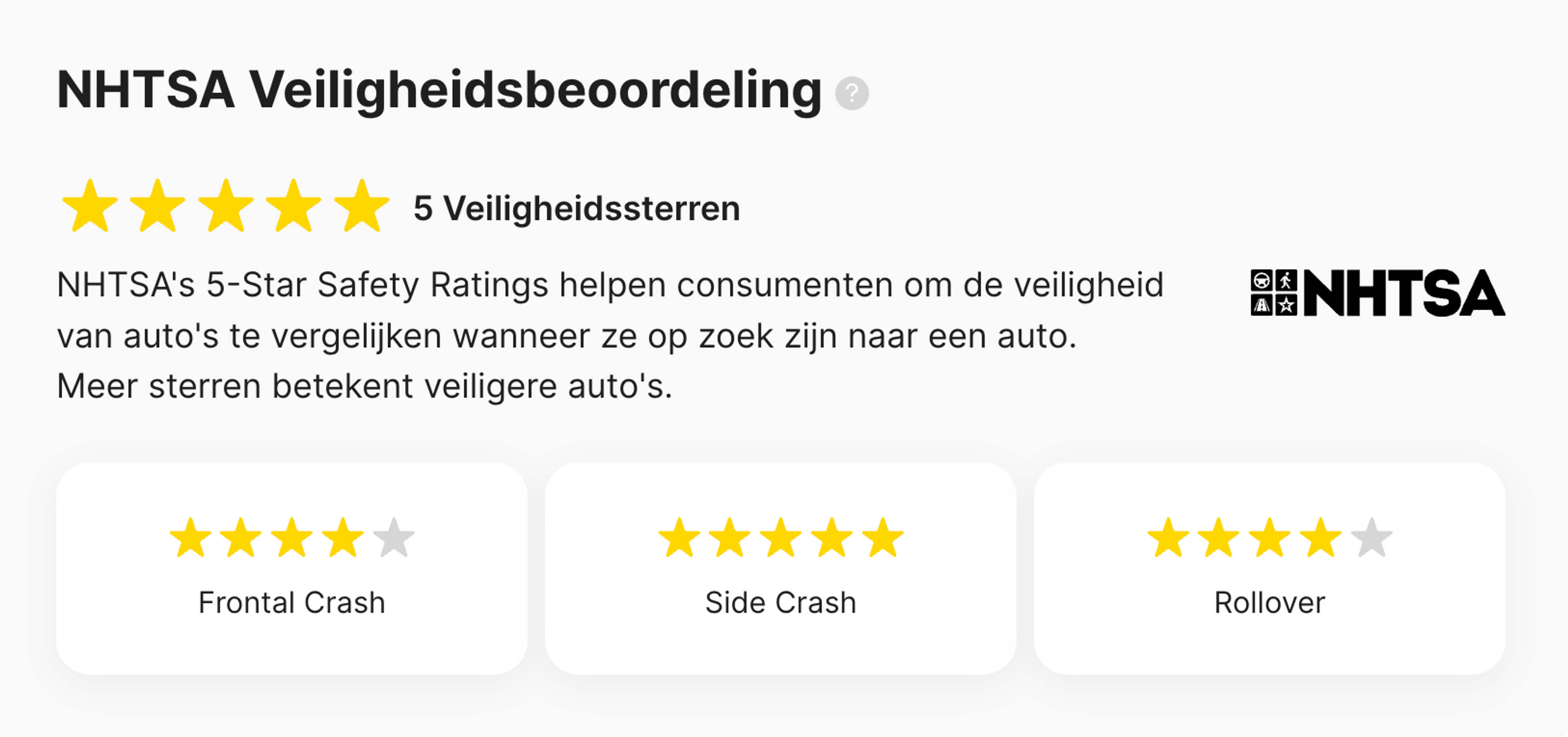 NHTSA-sectie in carVertical-rapport