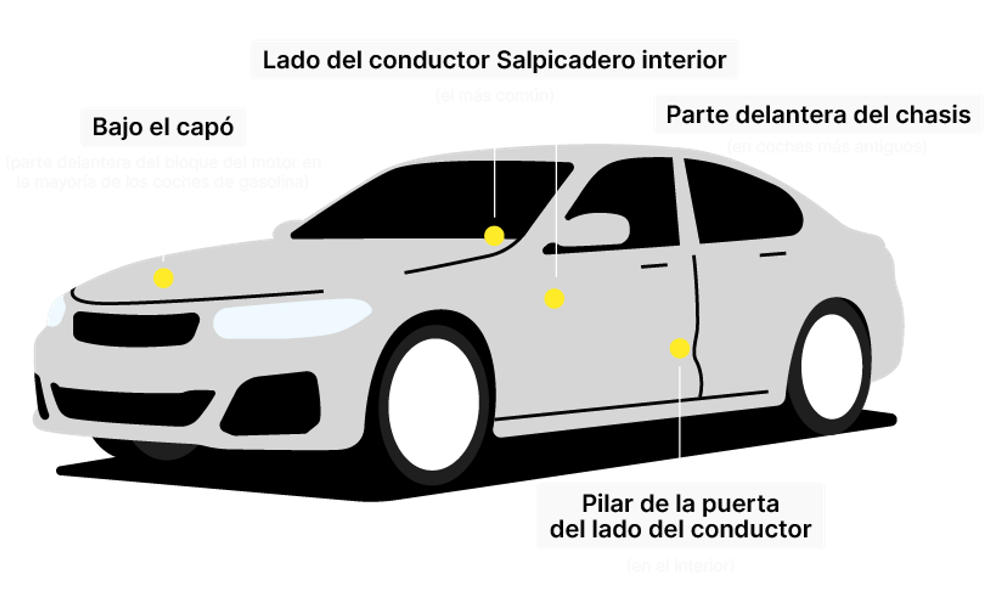 Car frame with marked VIN number locations