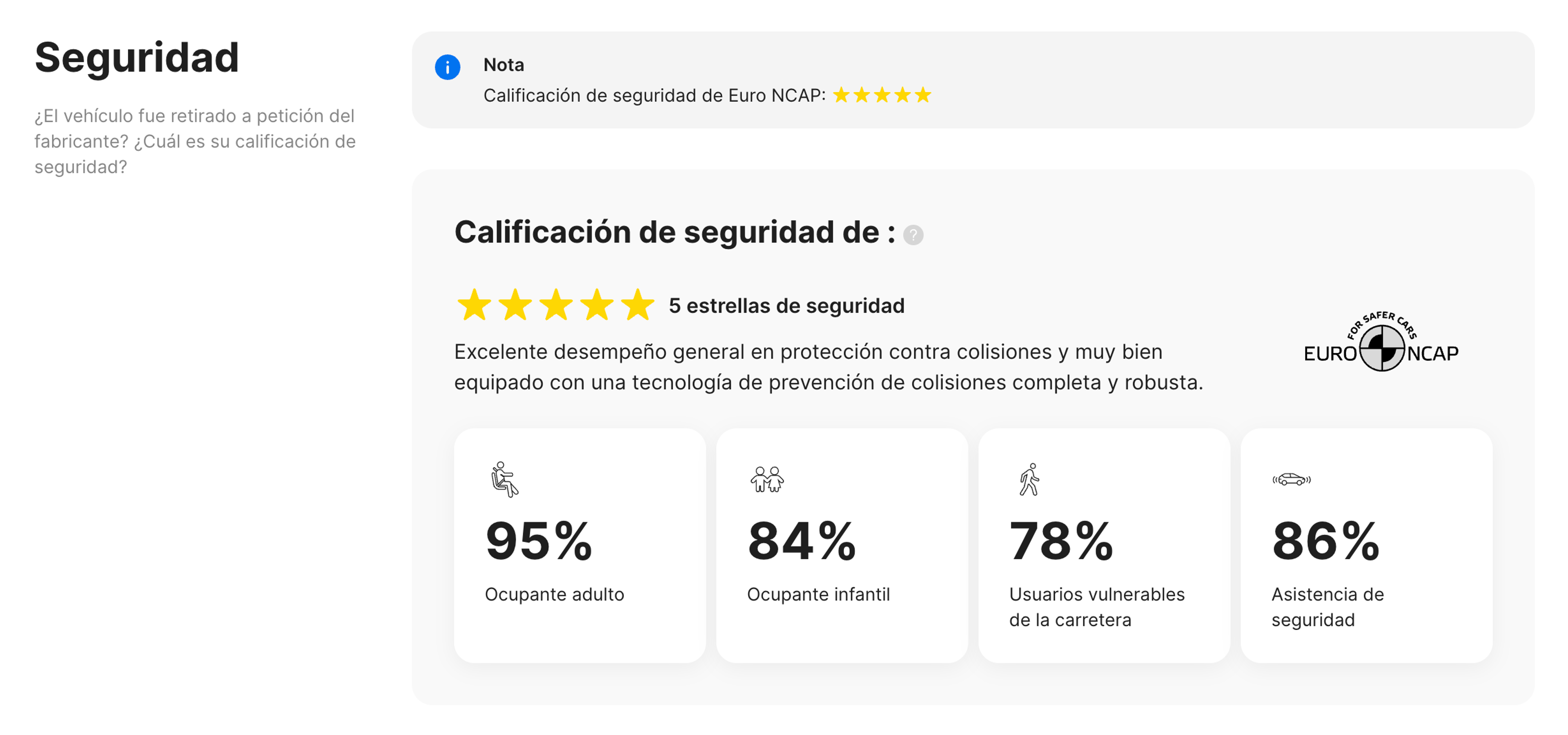 Sección de seguridad en el informe carVertical