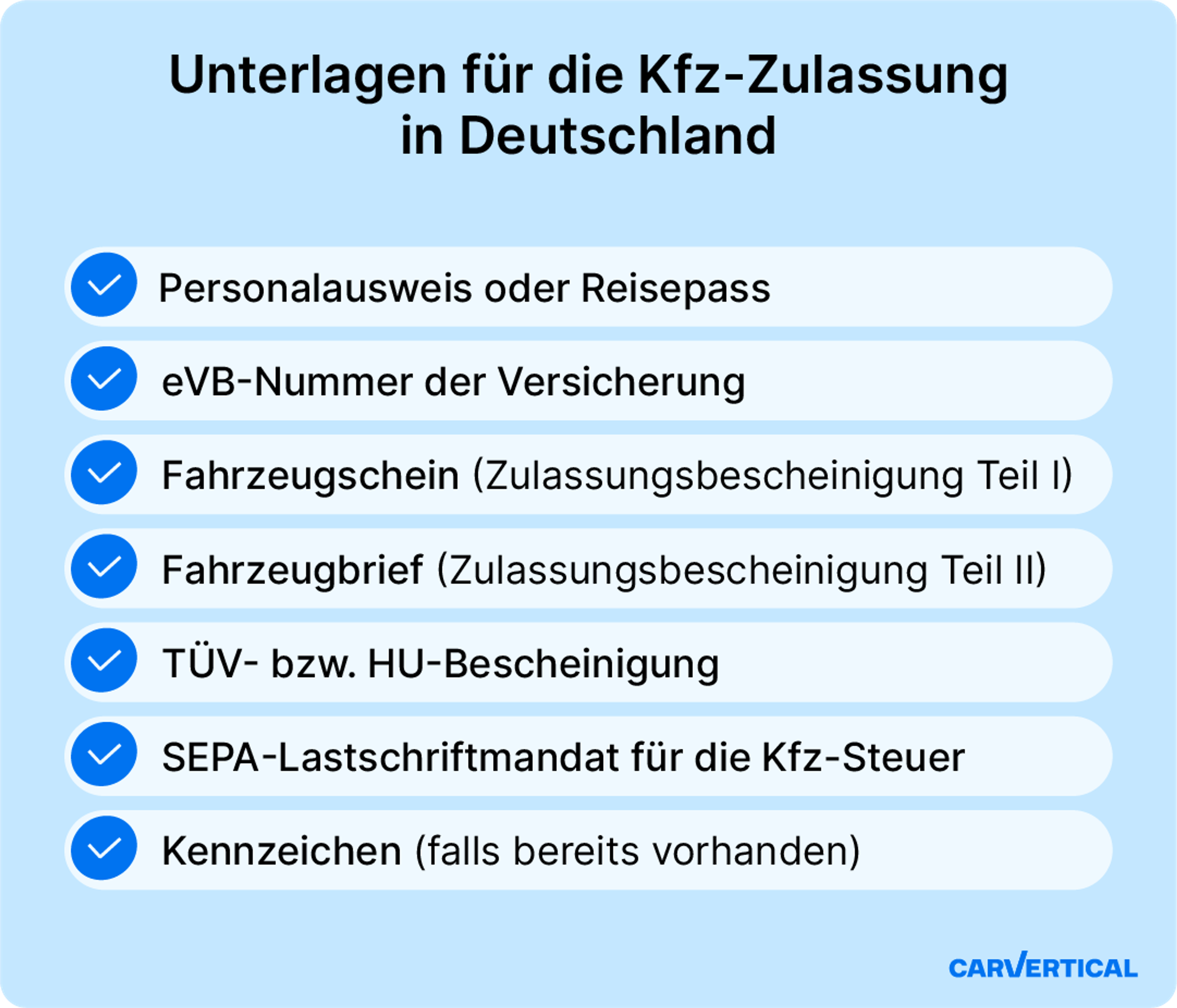 Unterlagen für die Kfz-Zulassung in Deutschland