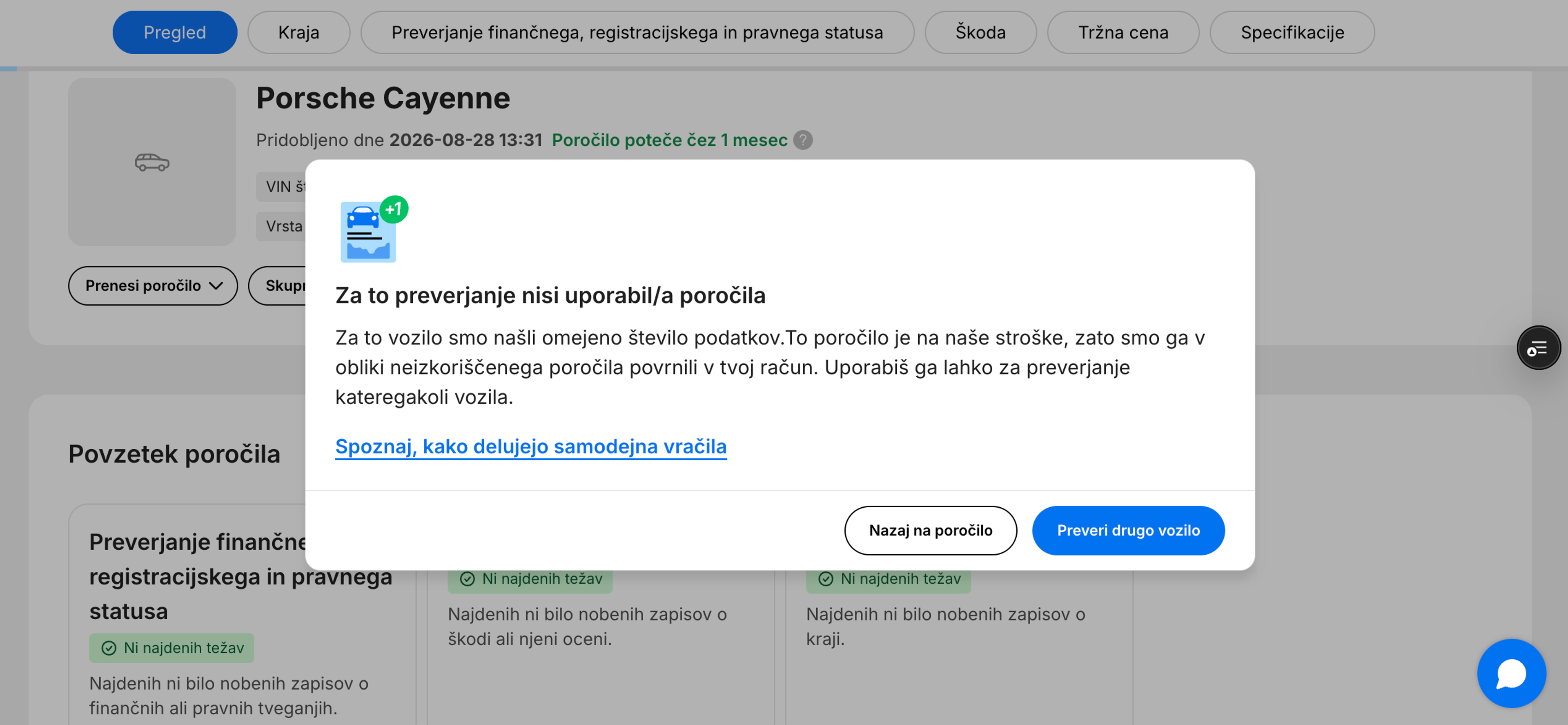 poročilo o nezadostnih podatkih