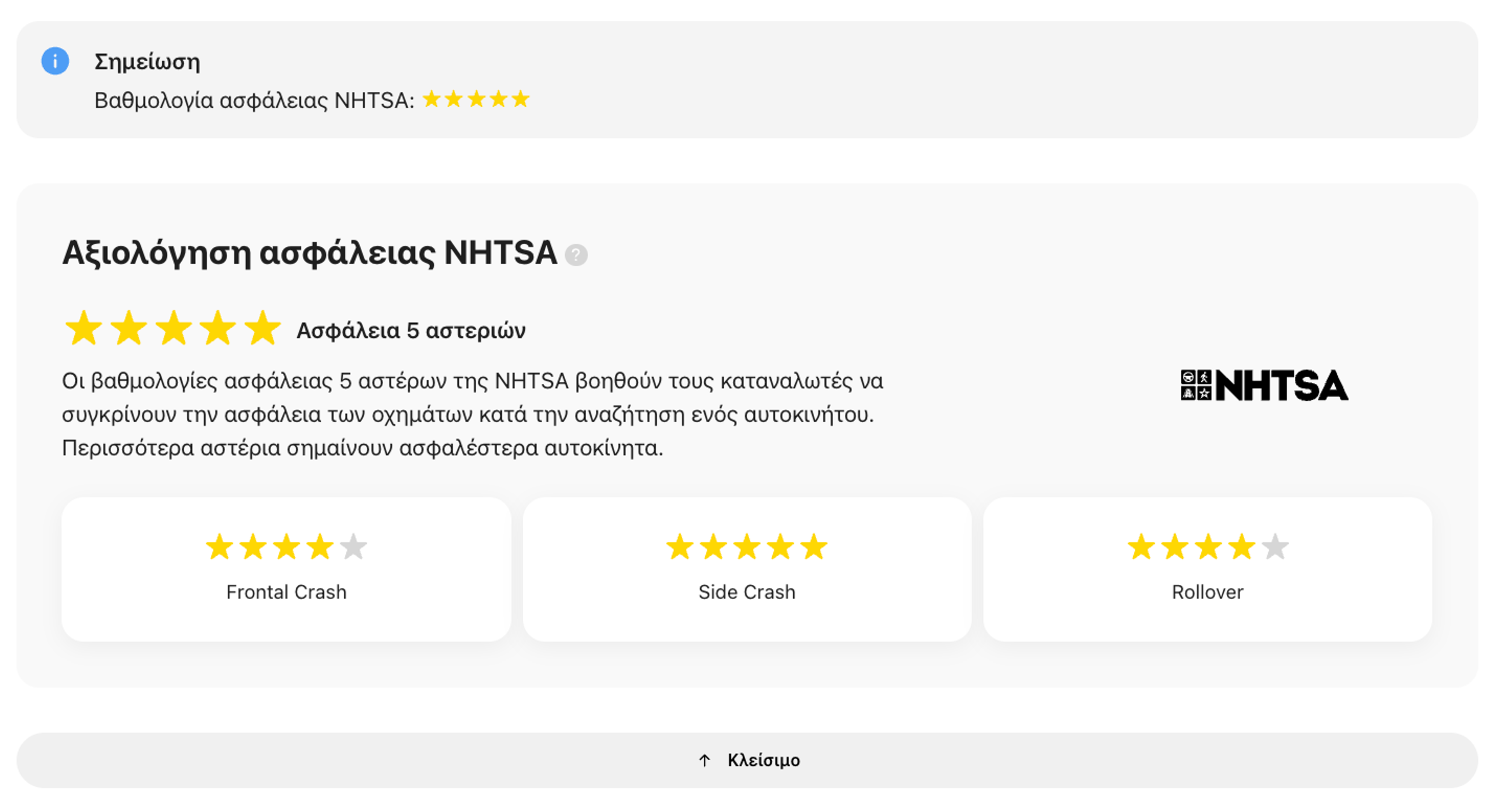 Αξιολογήσεις ασφαλείας NHTSA στην έκθεση carVertical