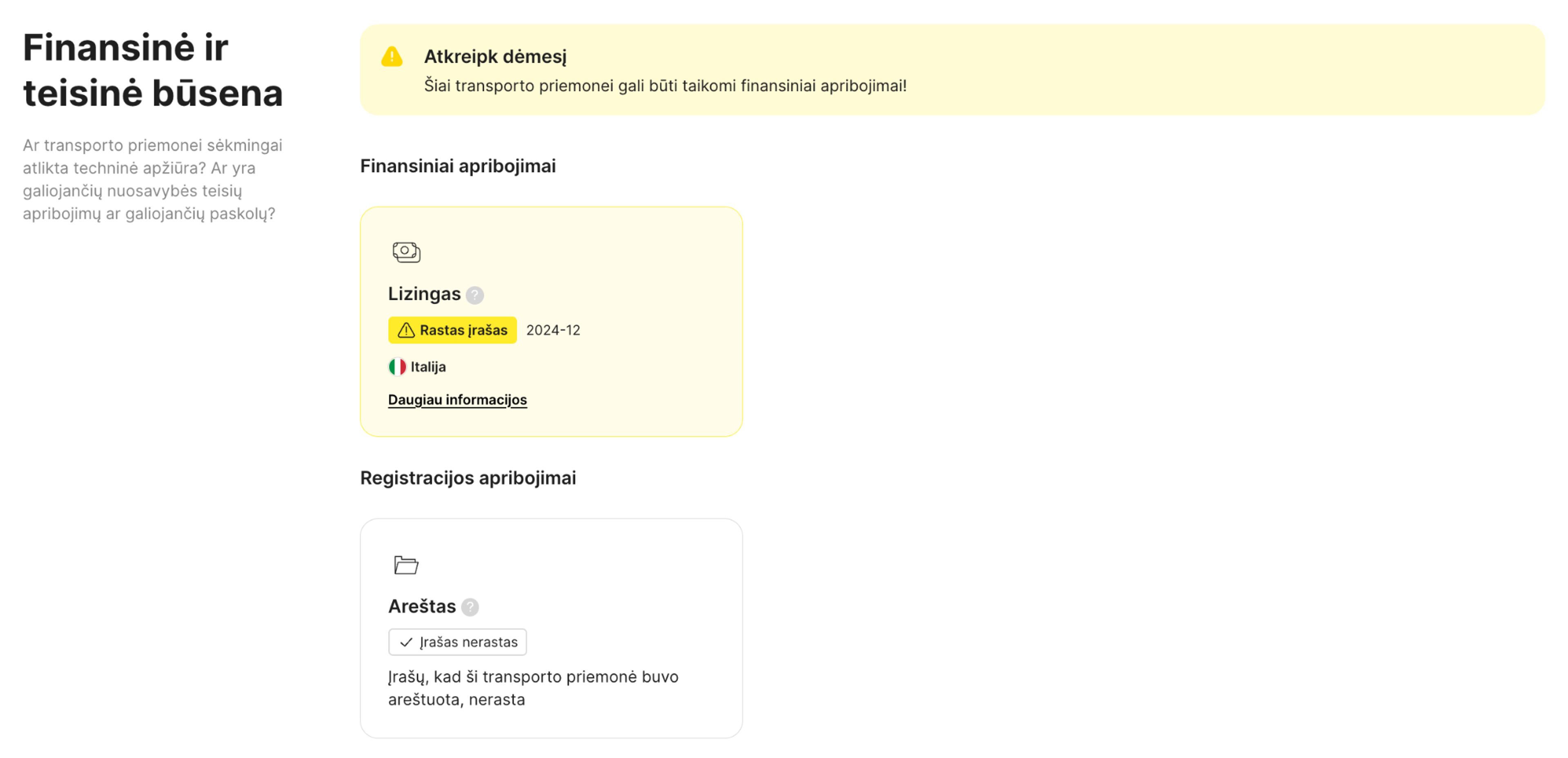 finansiniai įrašai rasti carVertical ataskaitoje