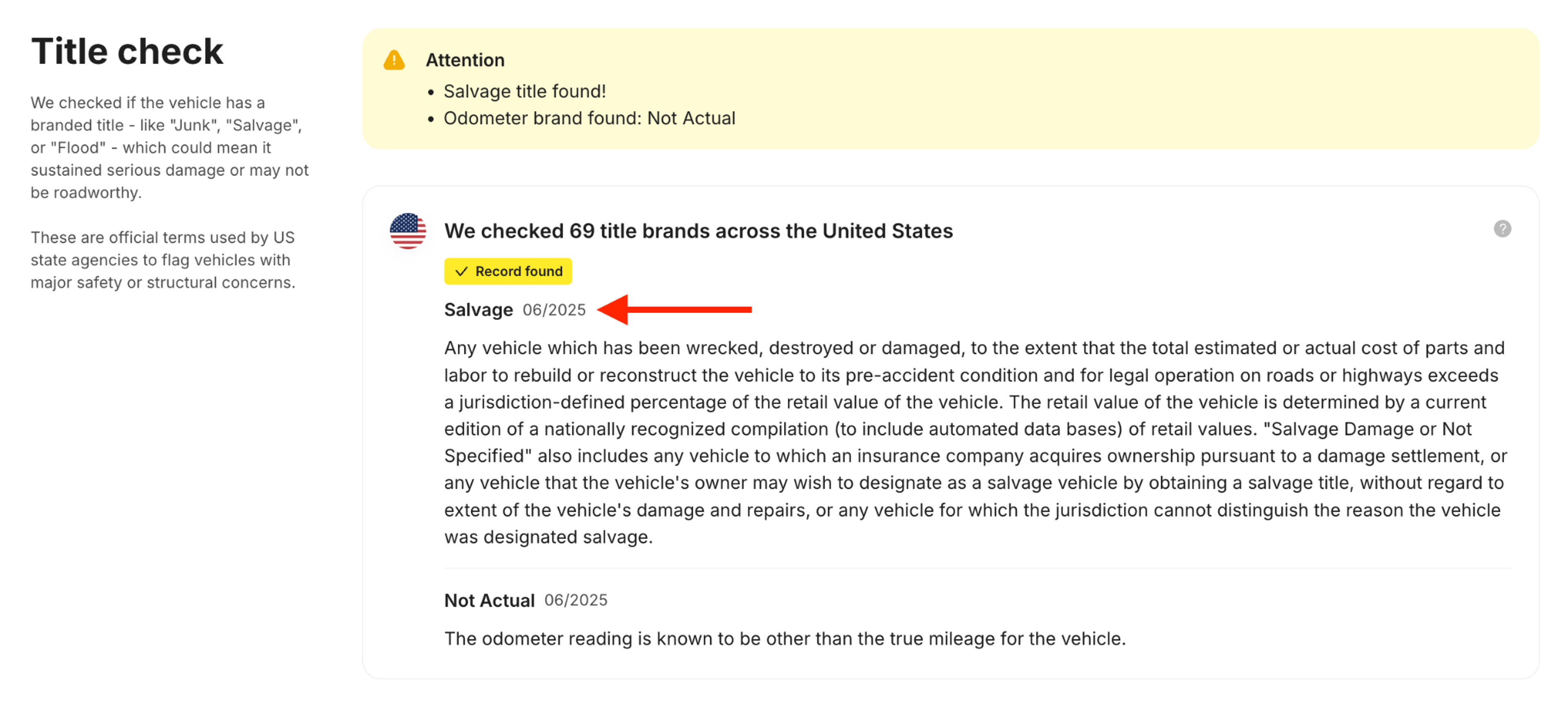 Salvage title recorded in the Nissan Tiida’s history