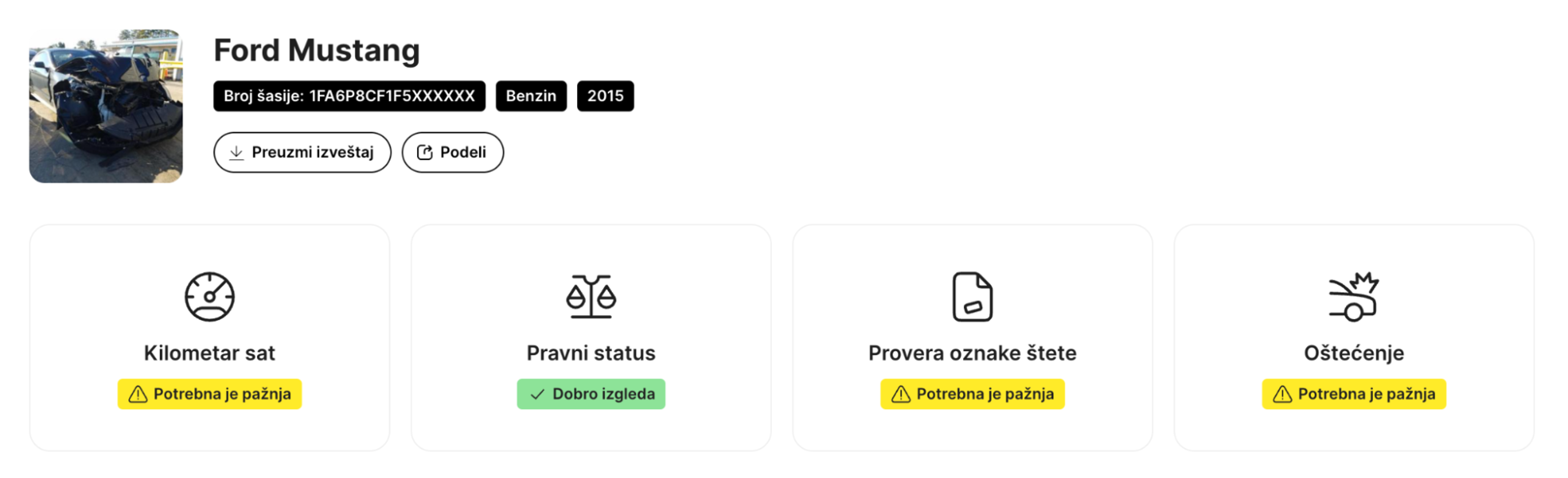 Neki delovi carVertical izveštaja