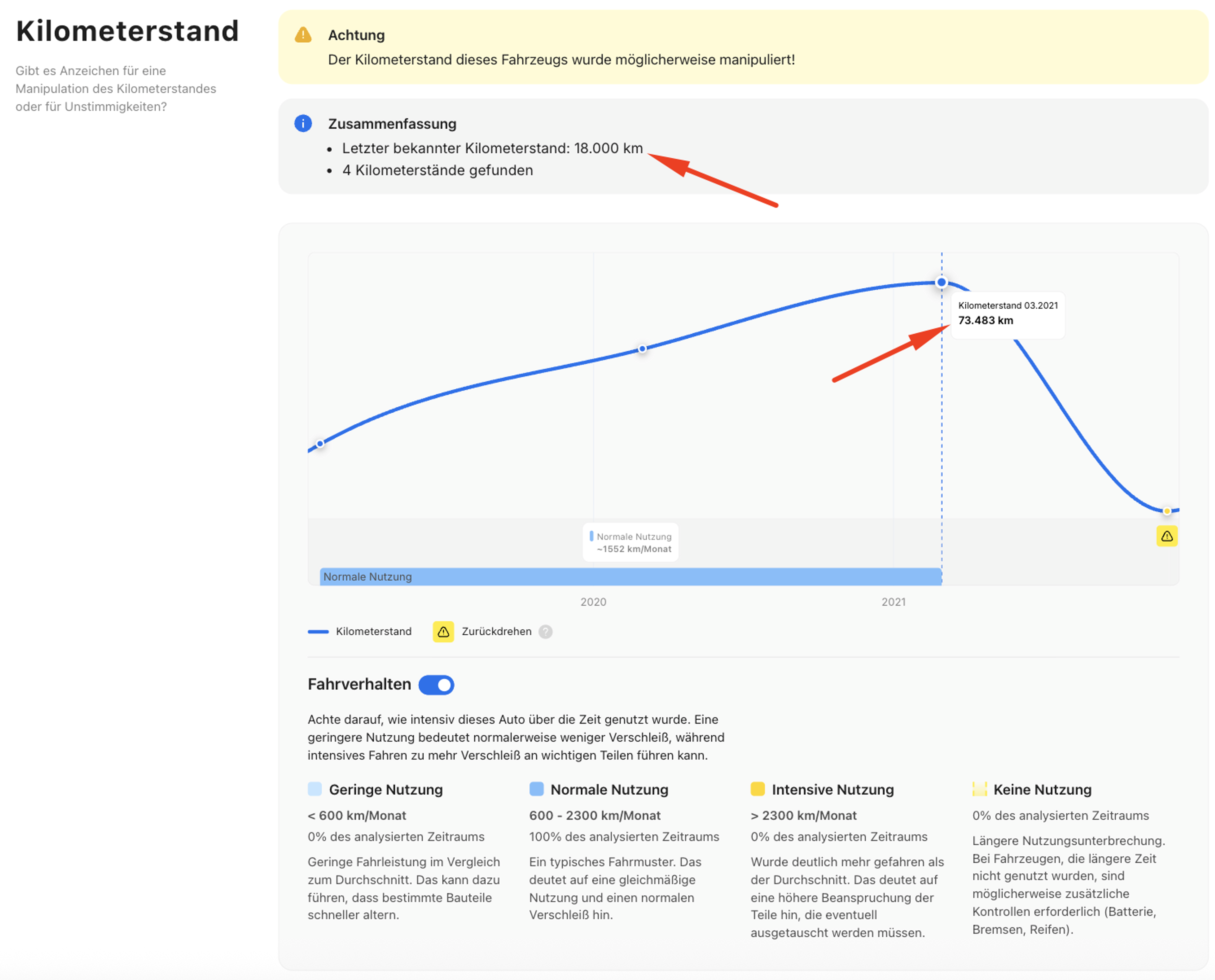 Derulare de kilometraj într-un raport de istoric