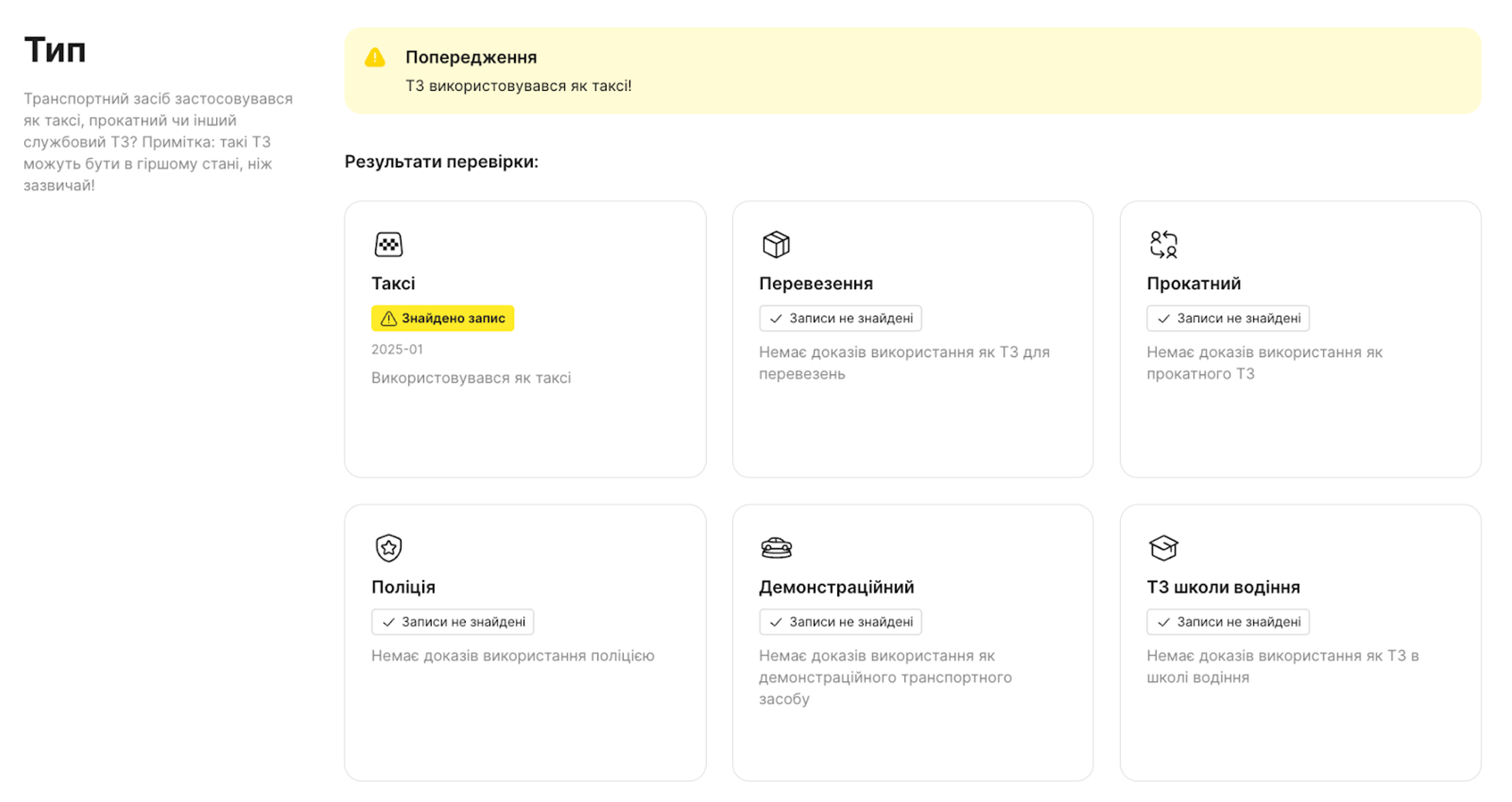 Запис про використання автомобіля в таксі