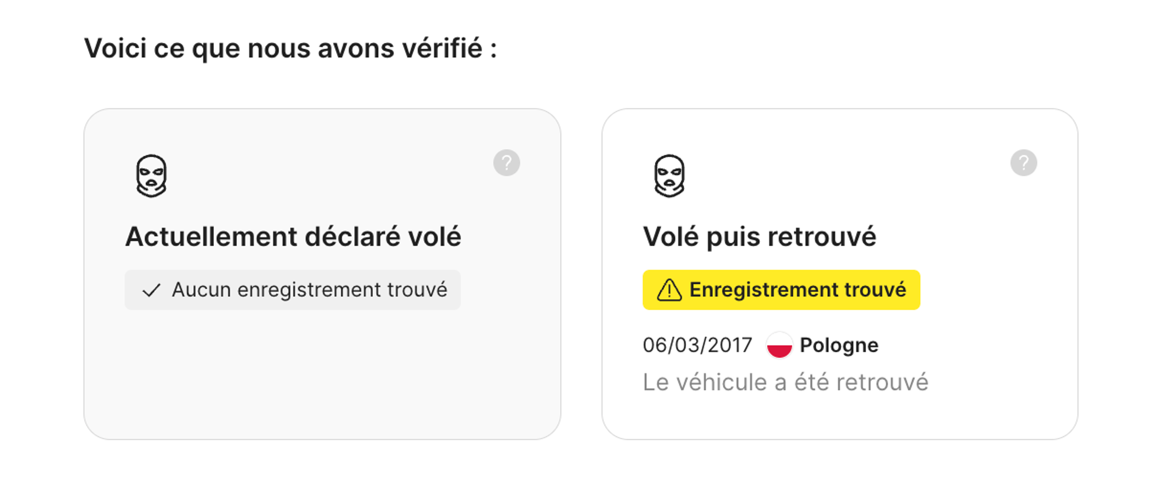 Statut d’un véhicule volé