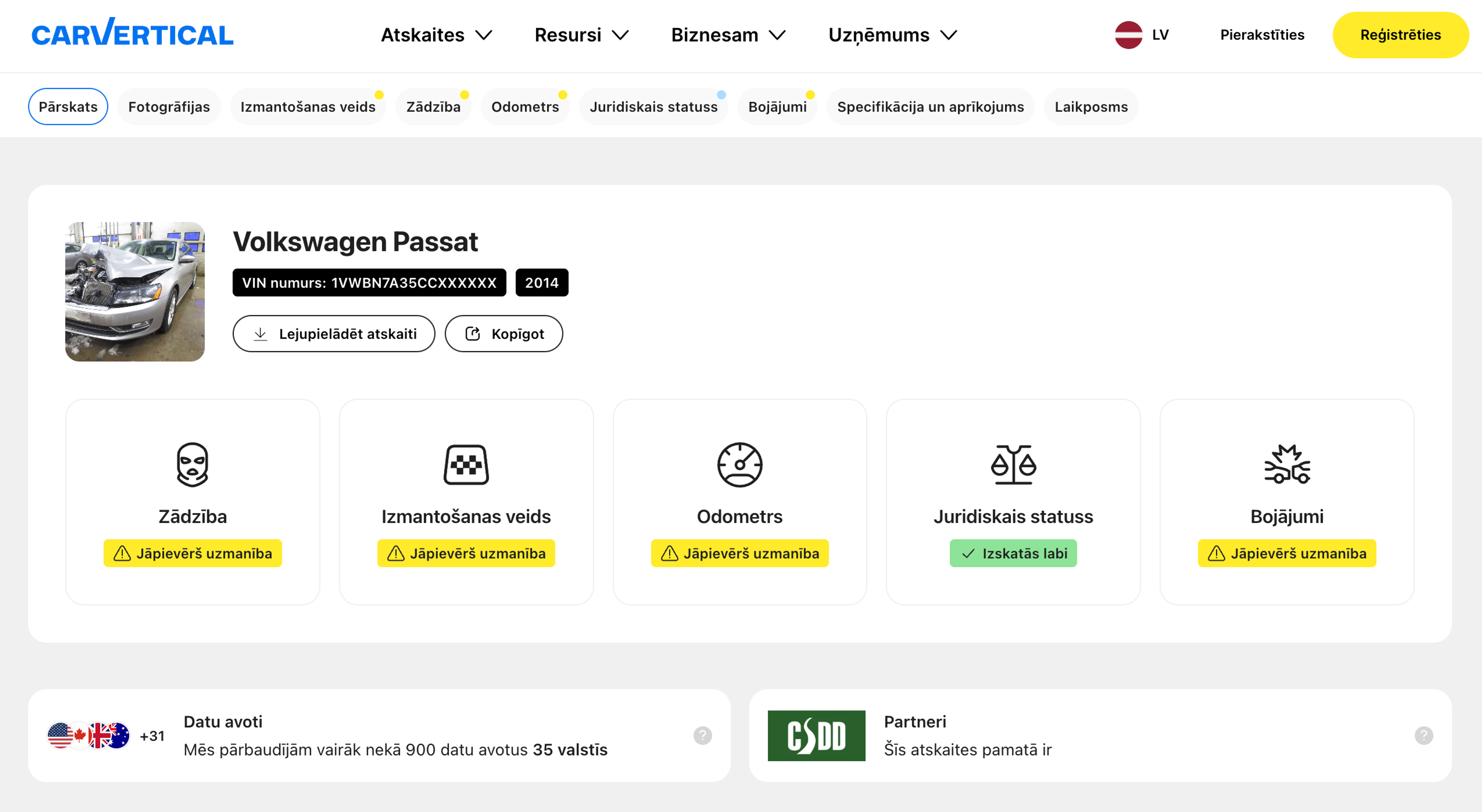 carVertical atskaites paraugs