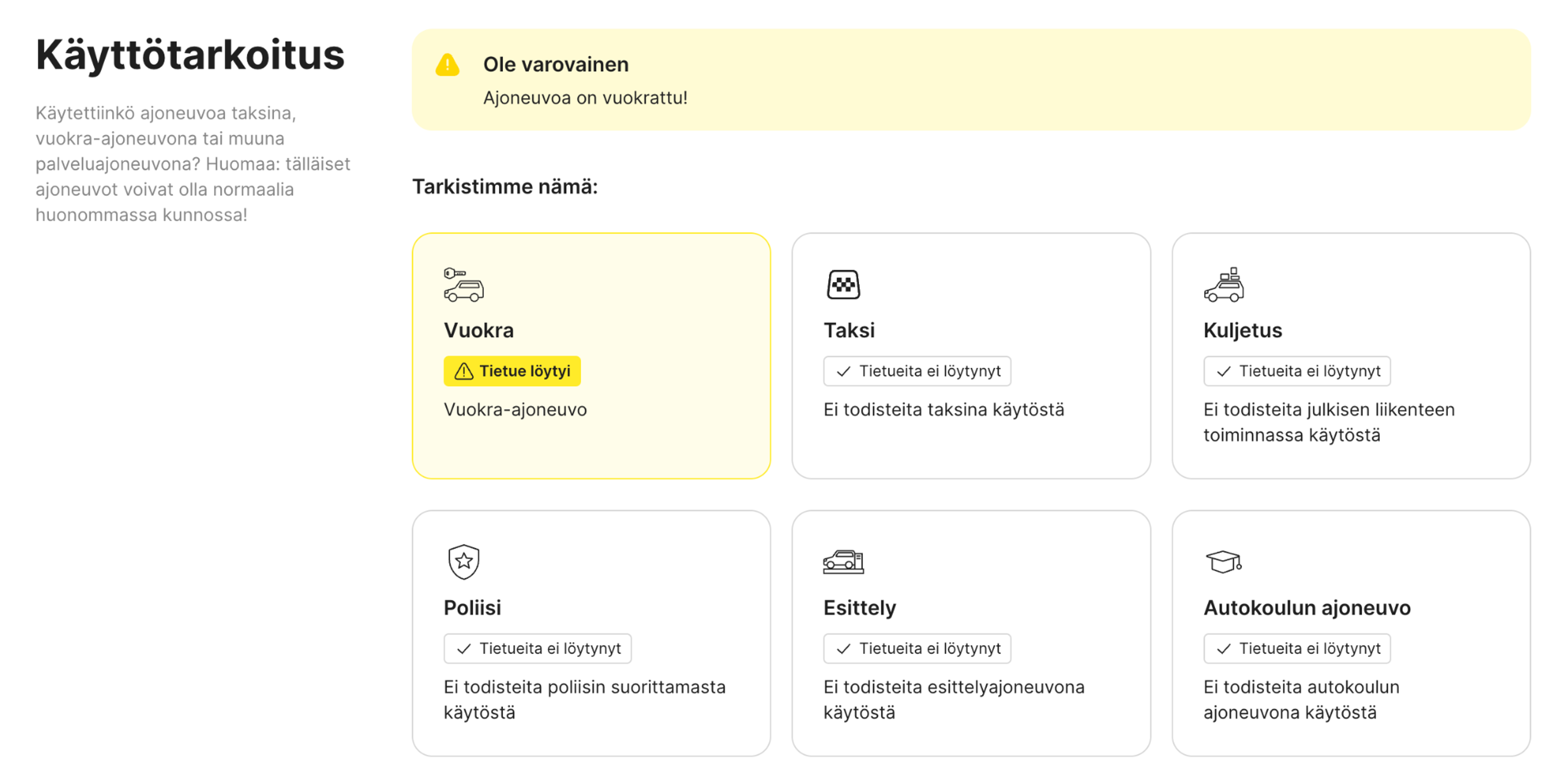 vuokra-auto löytyi "carVertical" -raportista