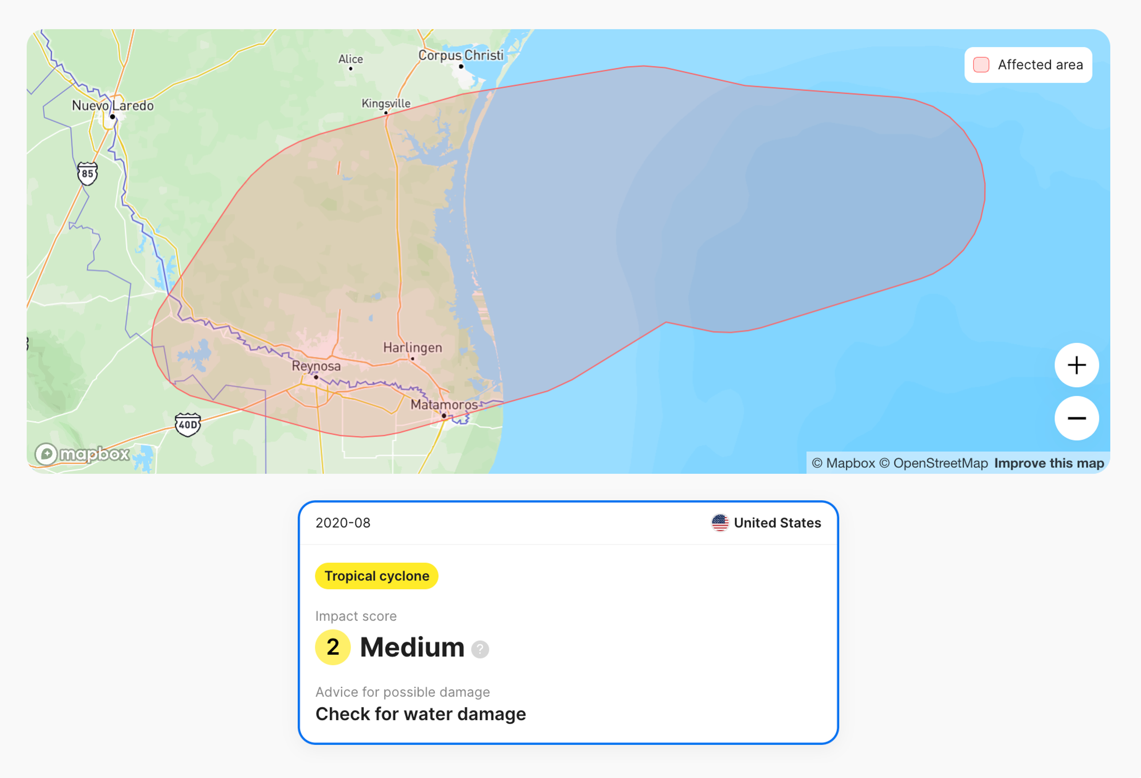 Tropical cyclone record in a vehicle history report