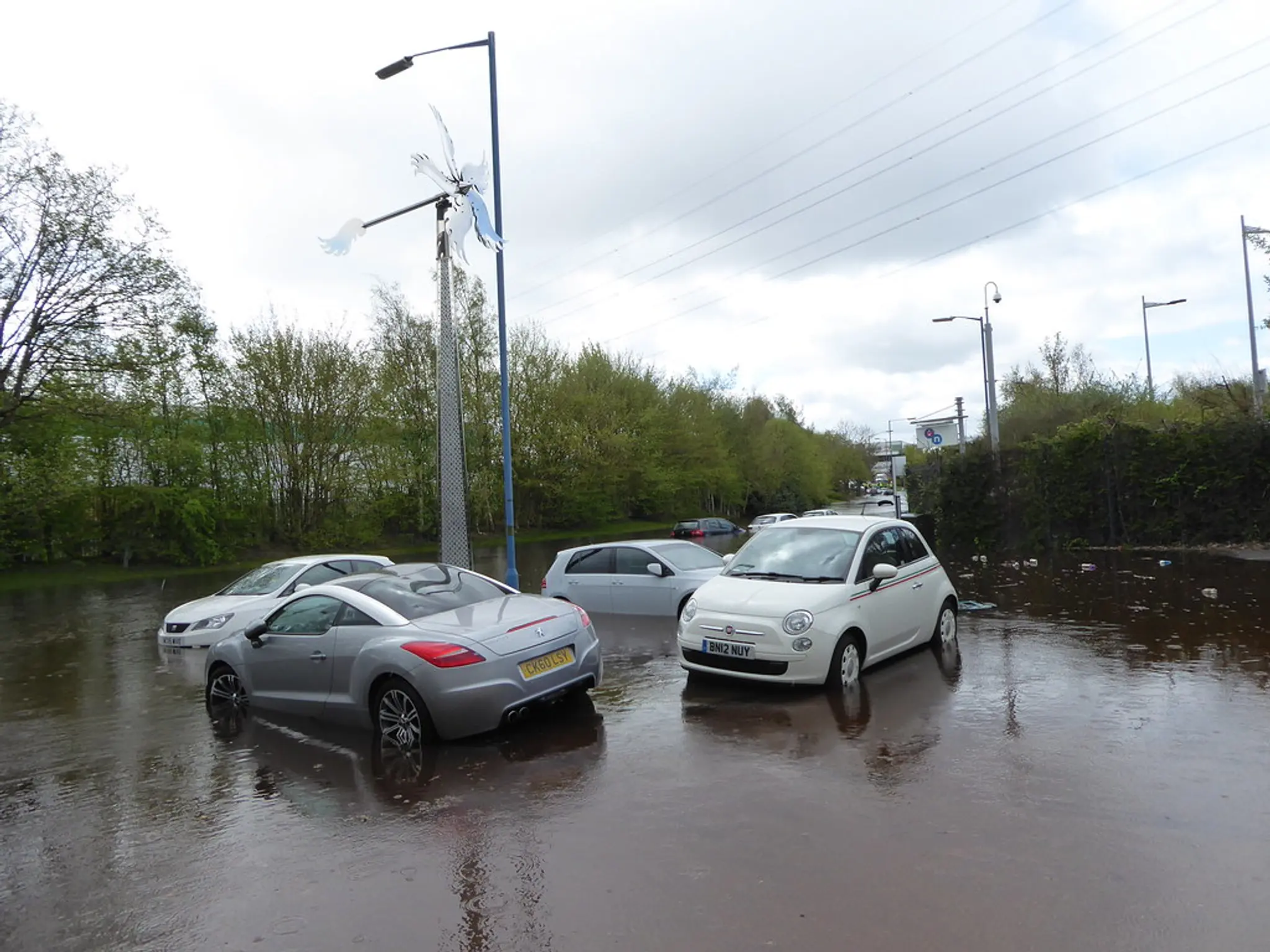 Cars submerged in water