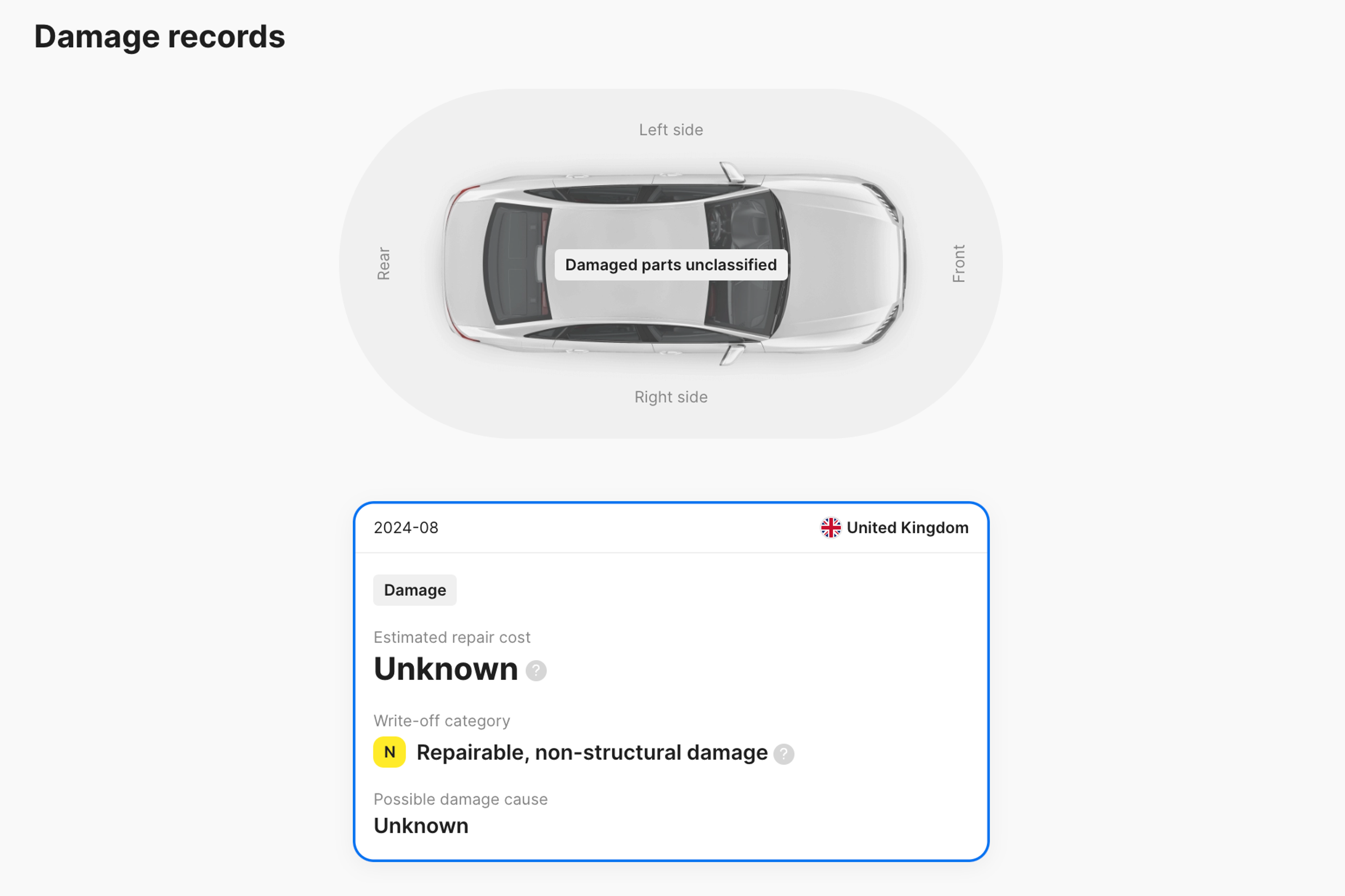 otpis prikazan u izvještaju carVertical-a