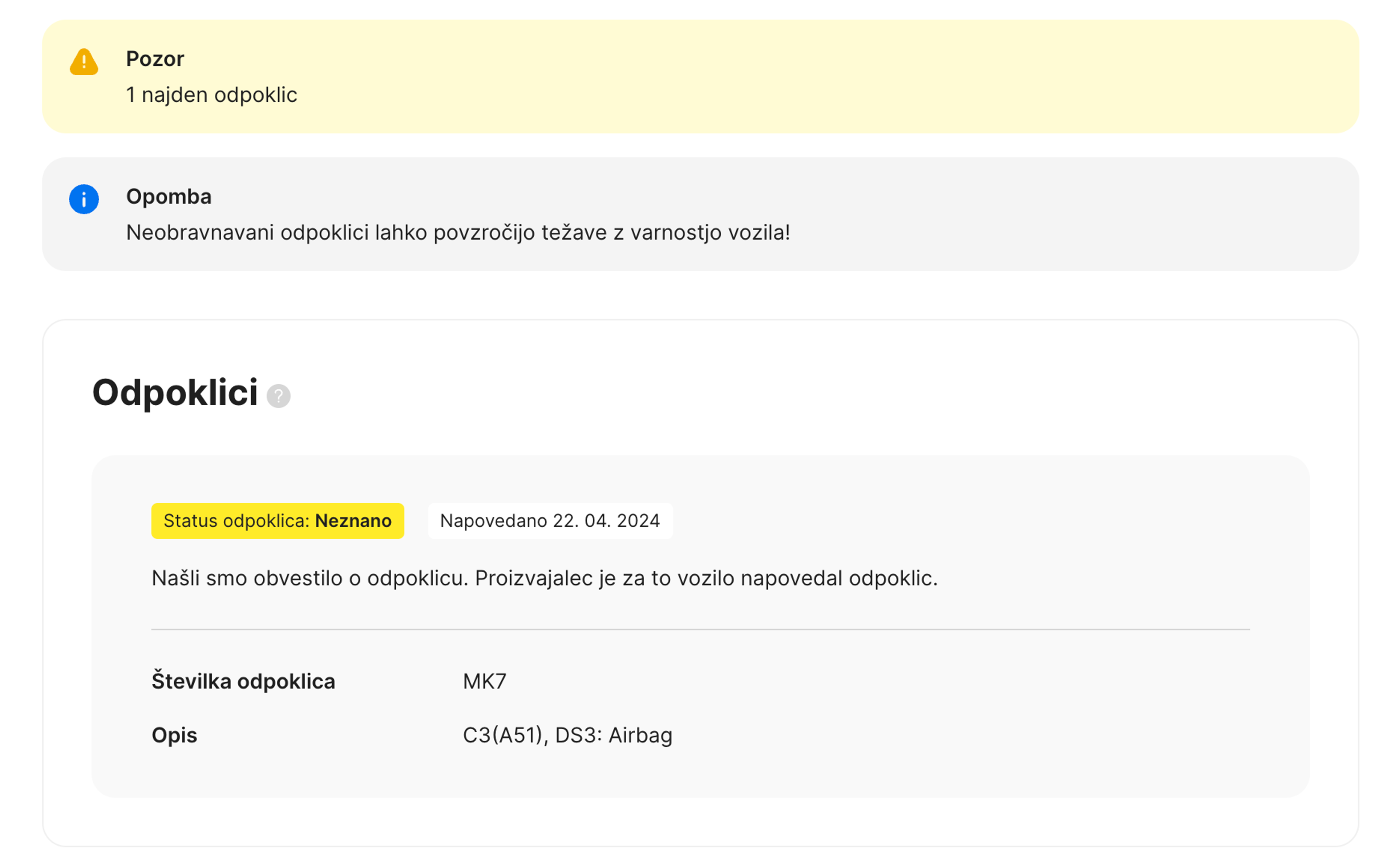 Odpoklic v poročilu carVertical