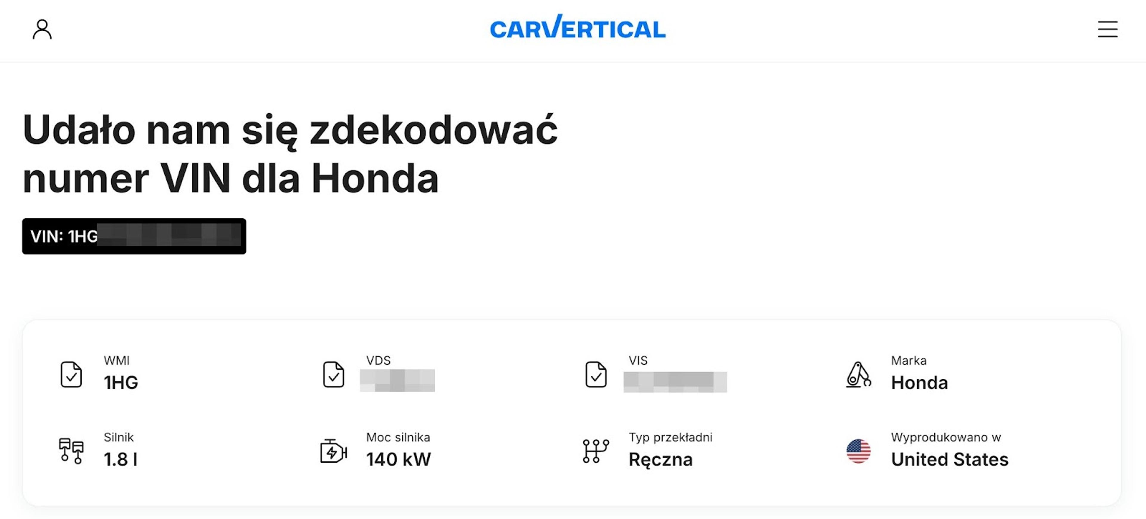 Vehicle specifications decoded with carVertical