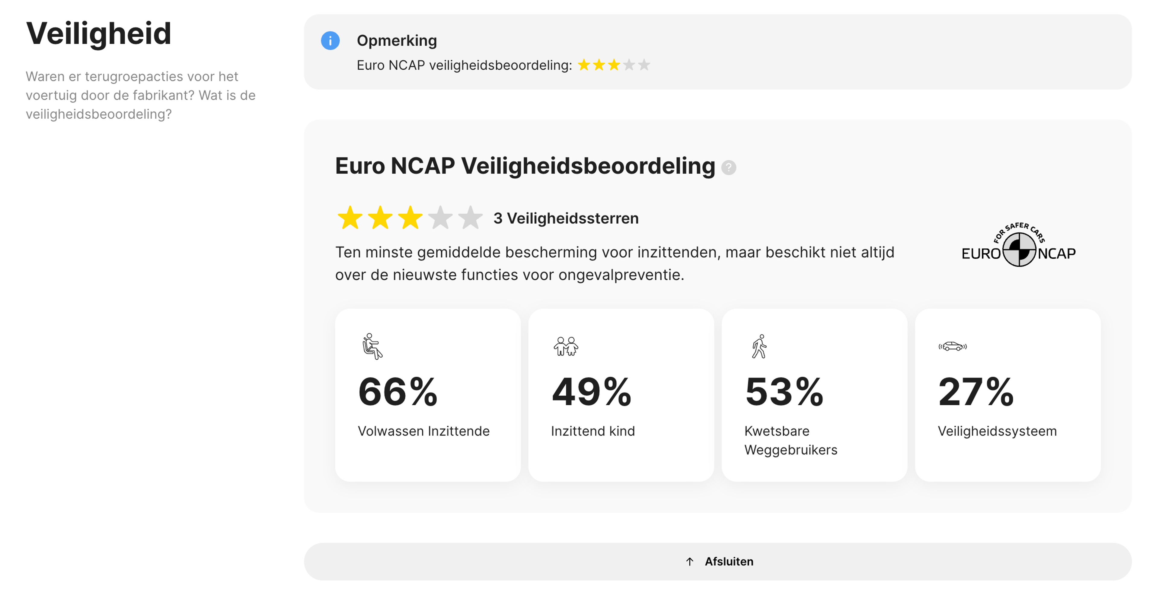 Veiligheidsclassificaties in carVertical-rapport