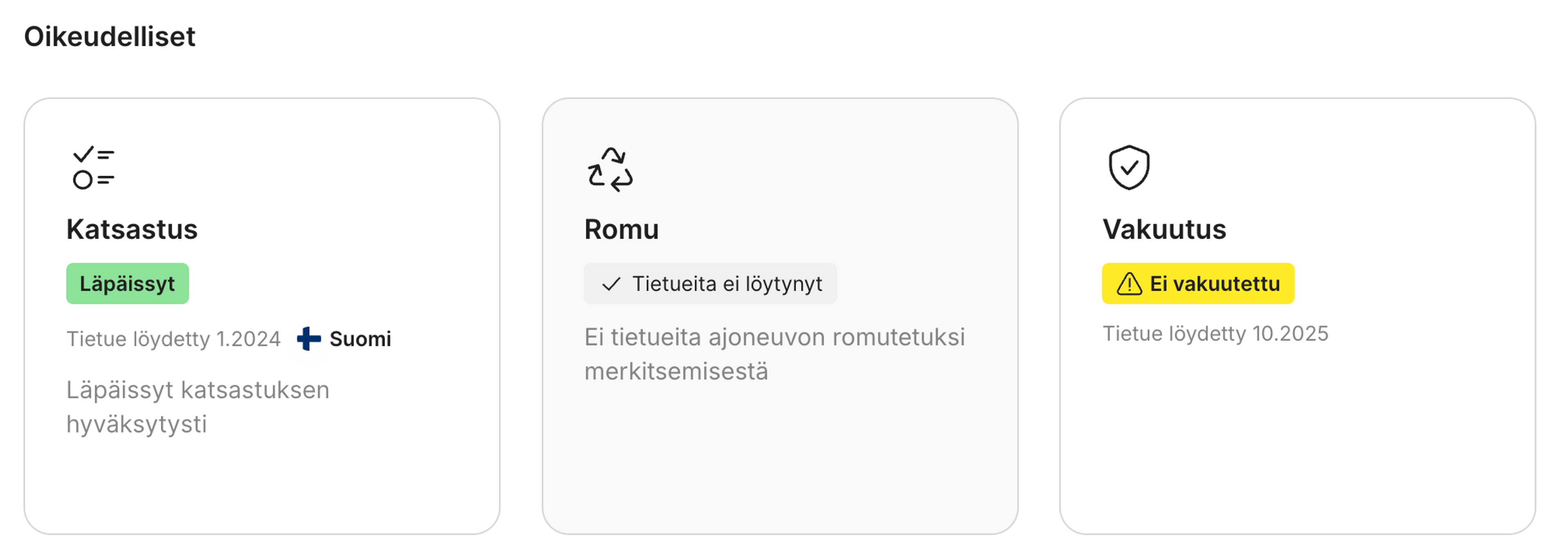 Varoitus puuttuvasta voimassa olevasta vakuutuksesta carVertical-raportissa