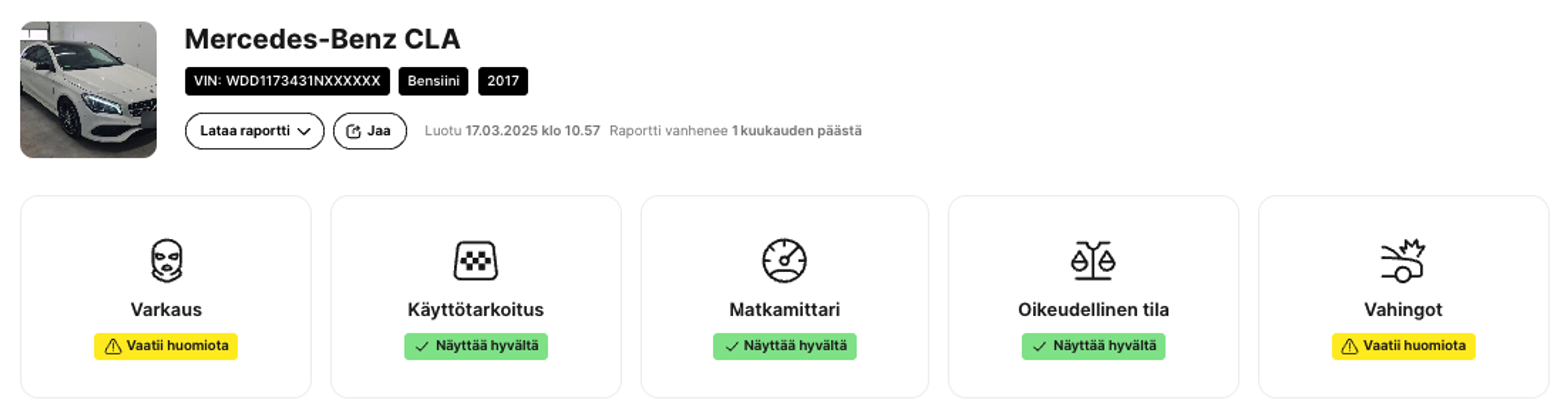 Ajoneuvon historiaraportissa oleva varkaustieto
