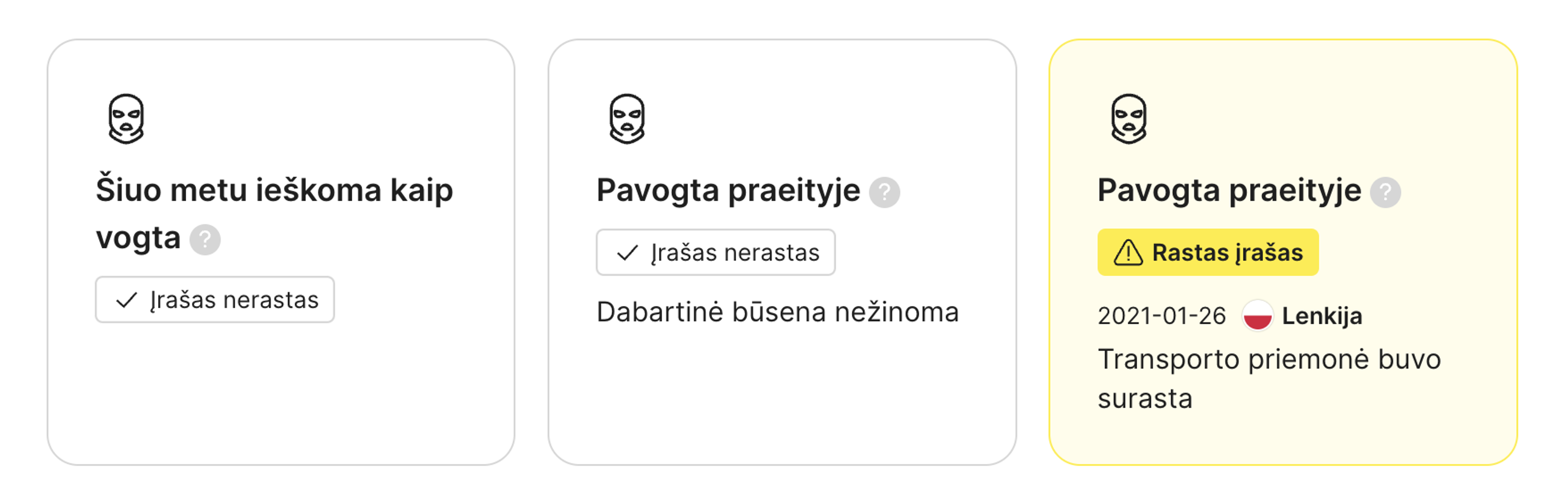 transporto priemonės statusas
