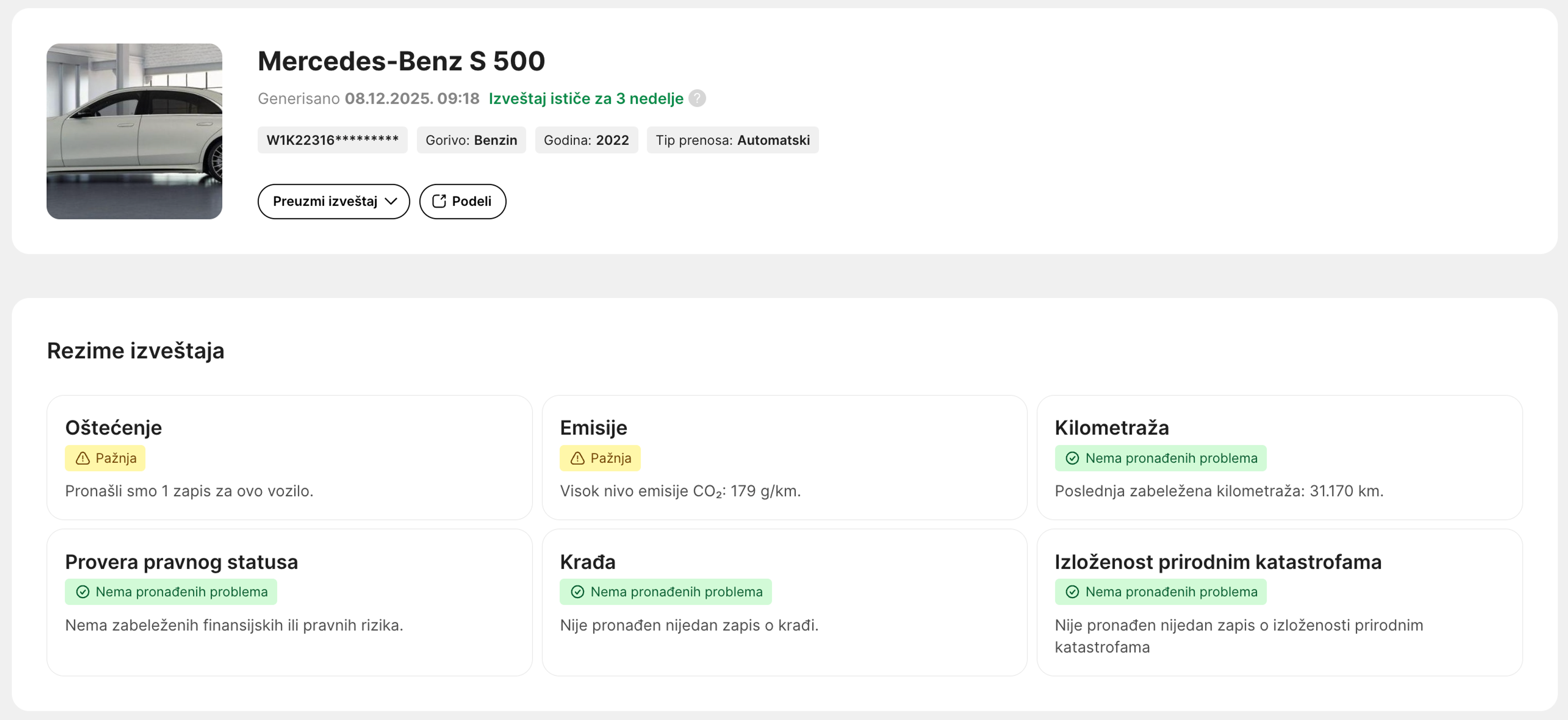 Odeljak sa rezimeom u izveštaju