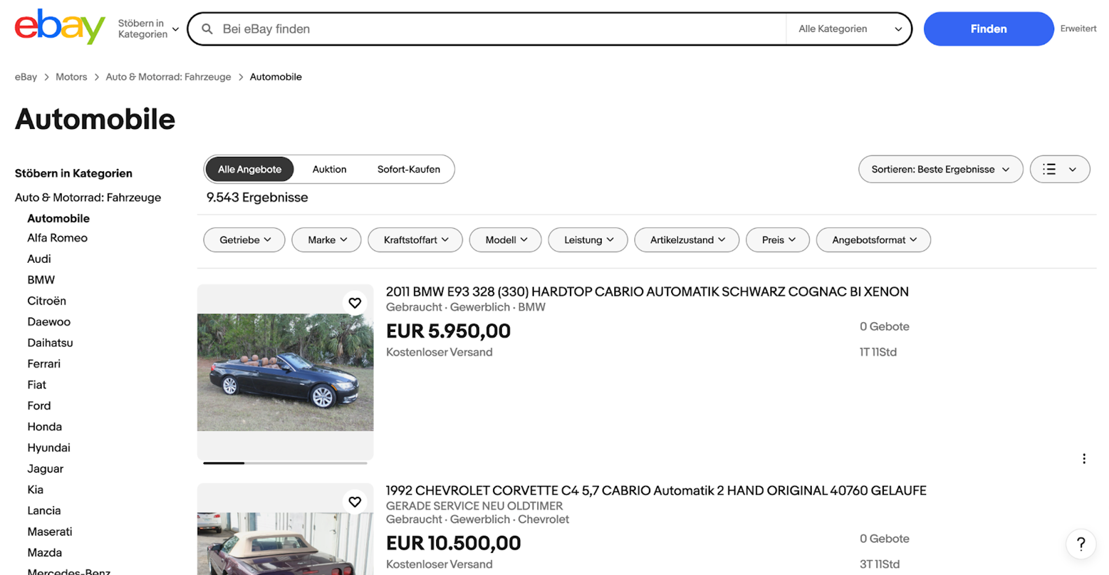 Categoria “Veículos” do Ebay