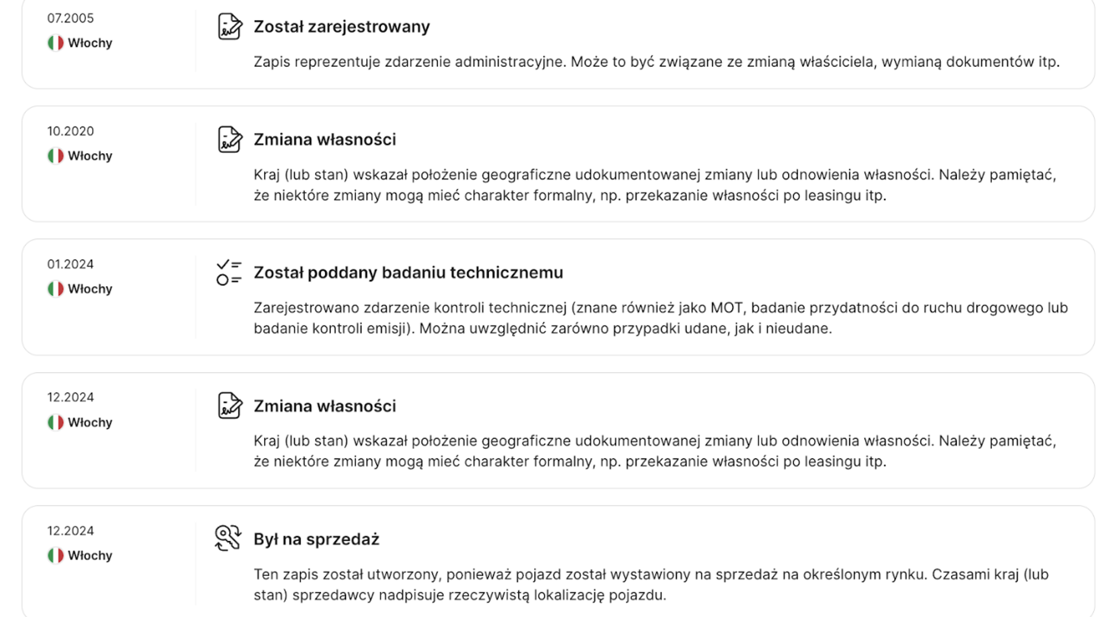 Historia pojazdu
