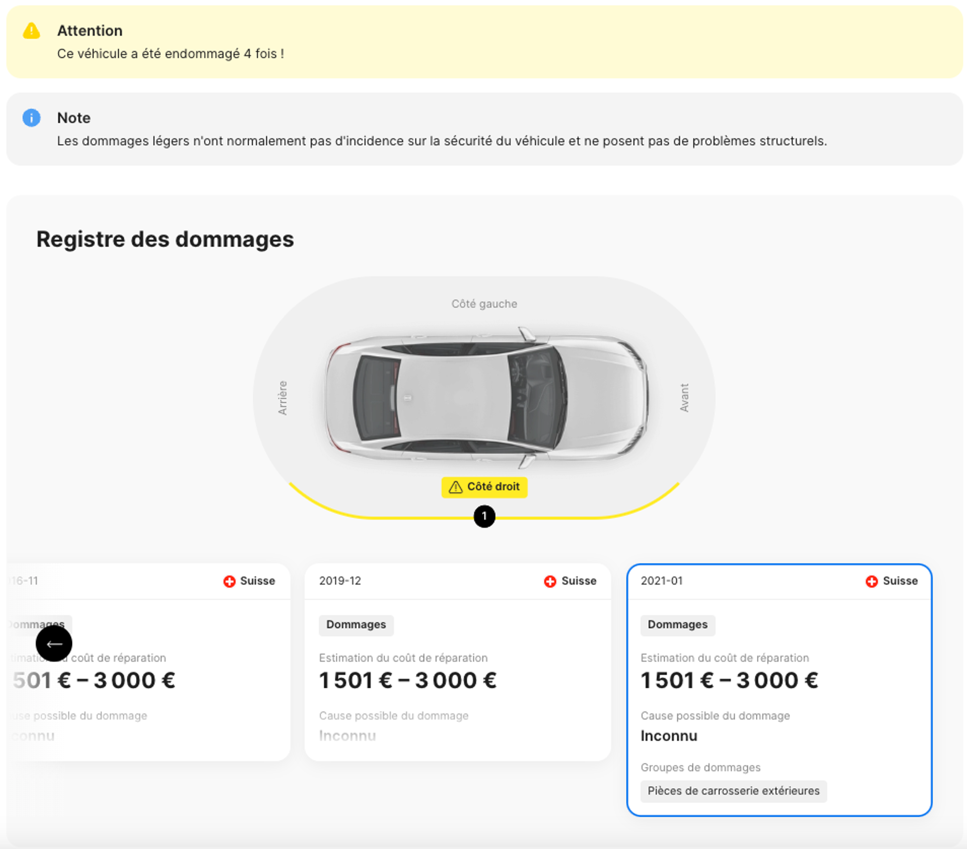 Rapport sur les dommages d’un véhicule