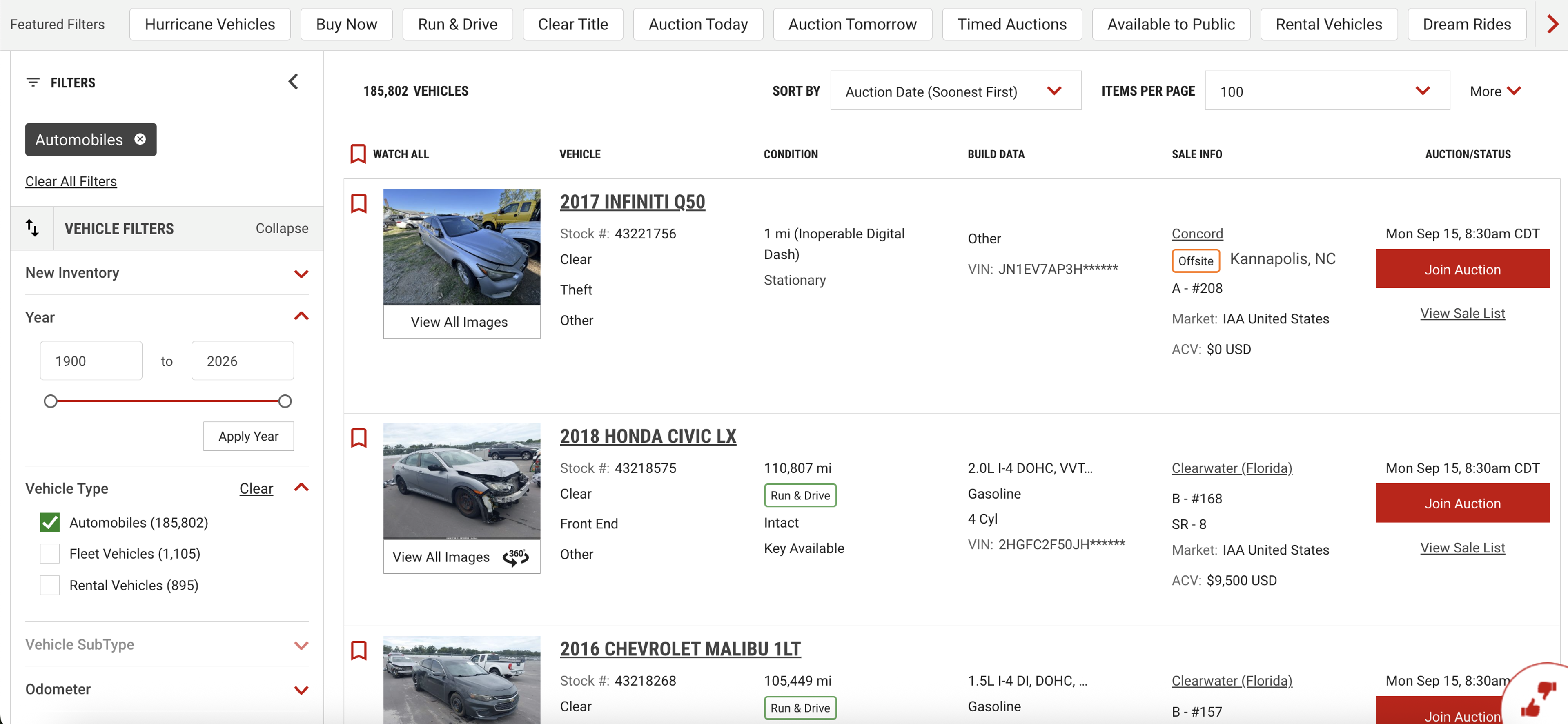 Vozila dostupna za prodaju na iaai.com