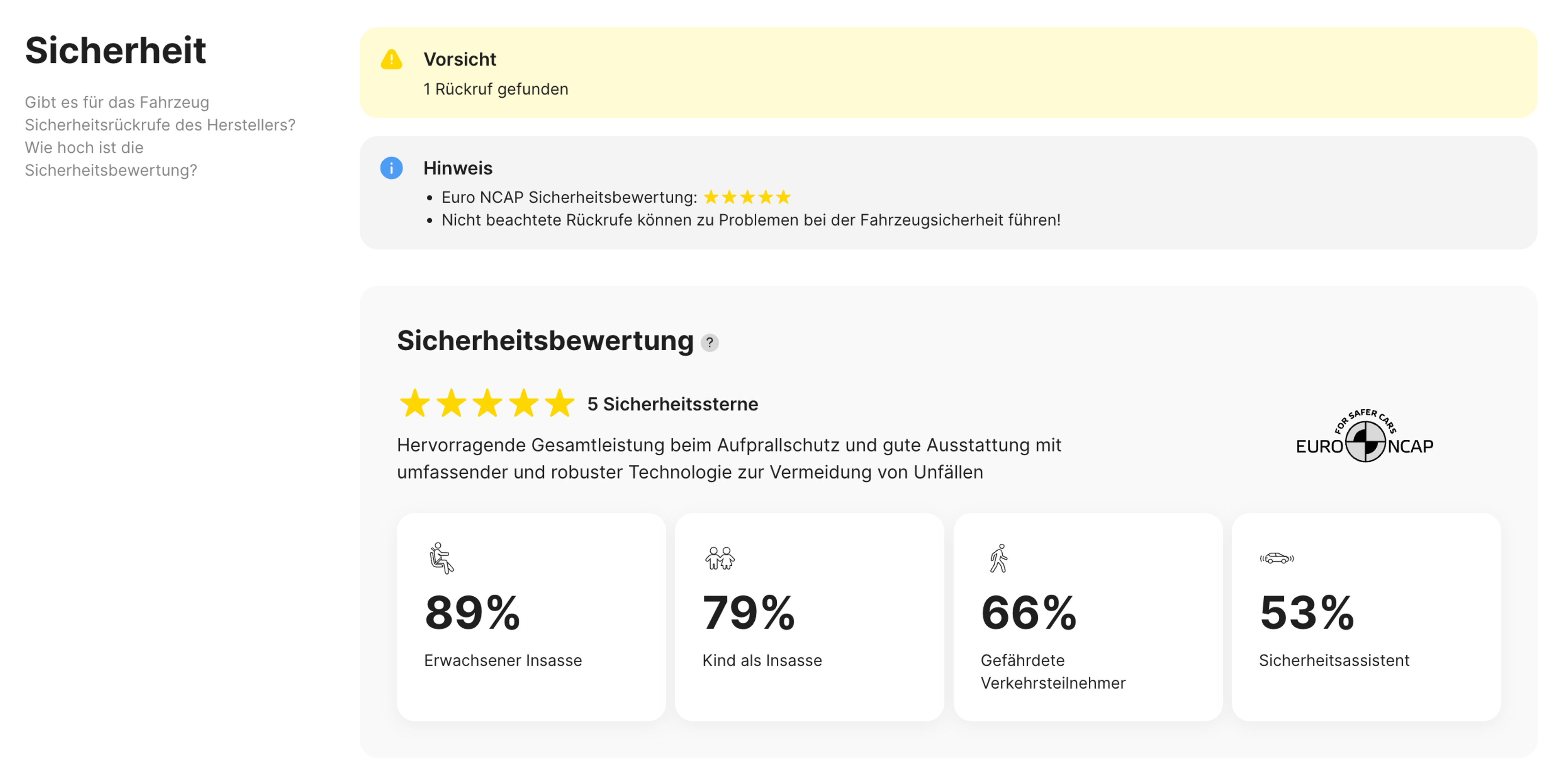 Rückrufbeschreibung im carVertical-Bericht