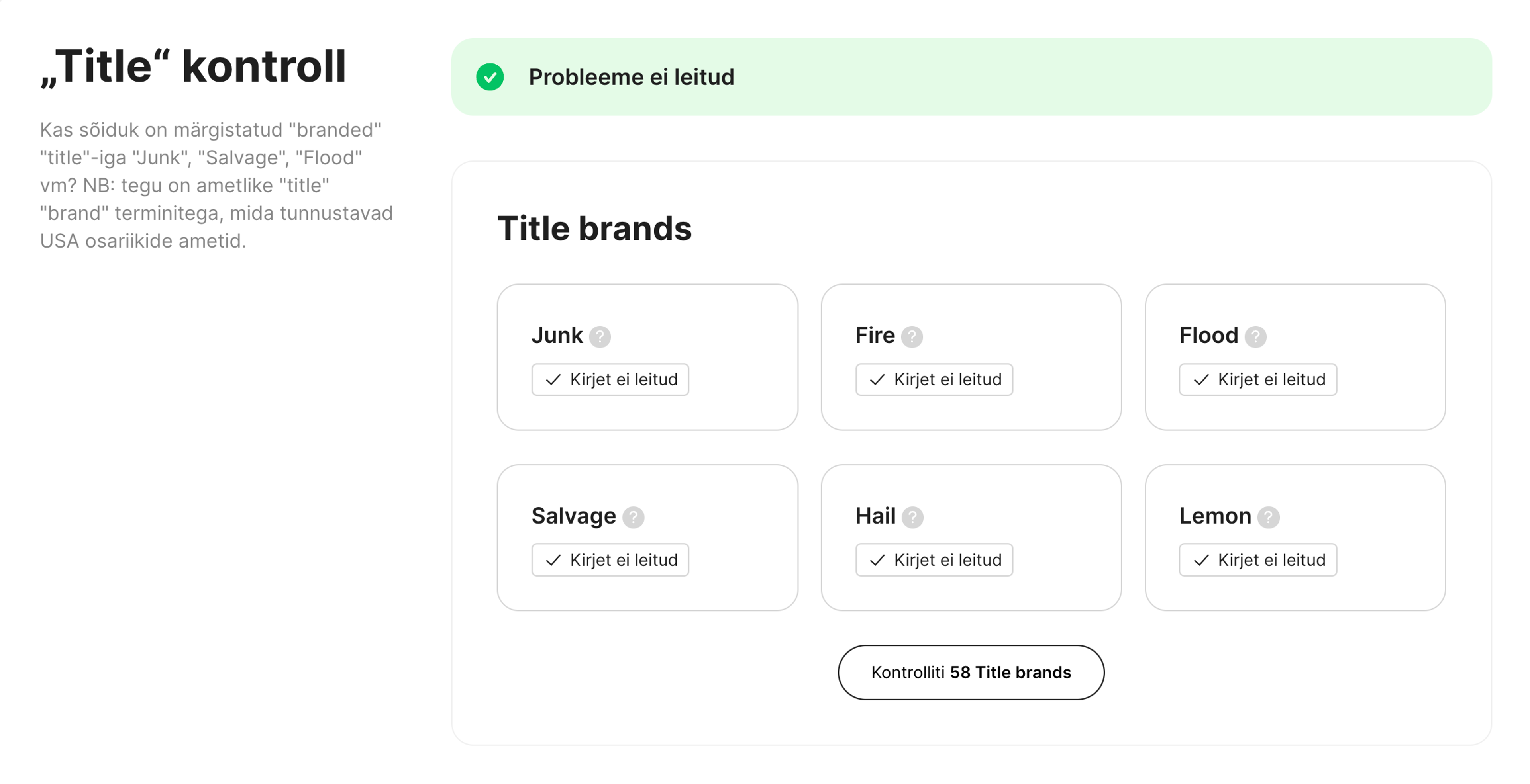 pealkirja kontrollimine carVerticali aruandes
