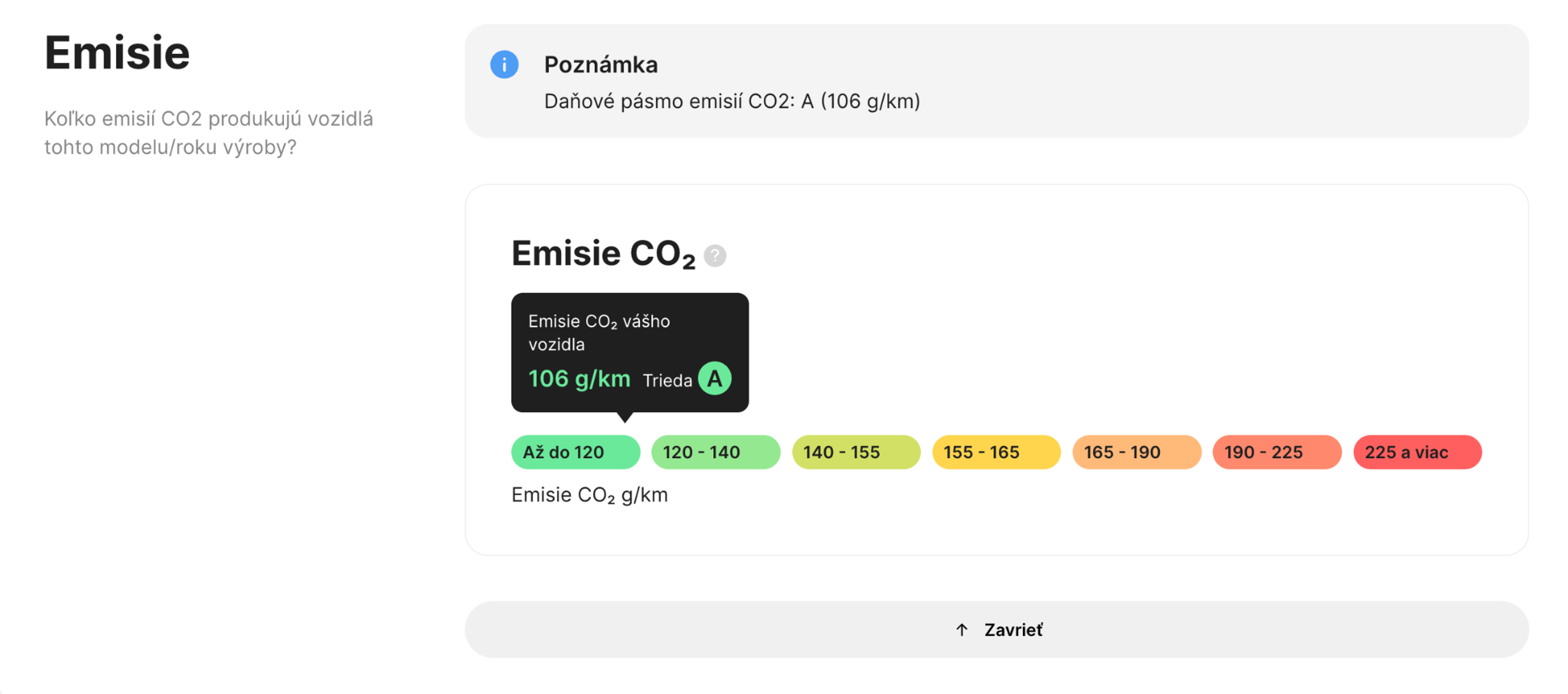 sekcia emisií v správe carVertical