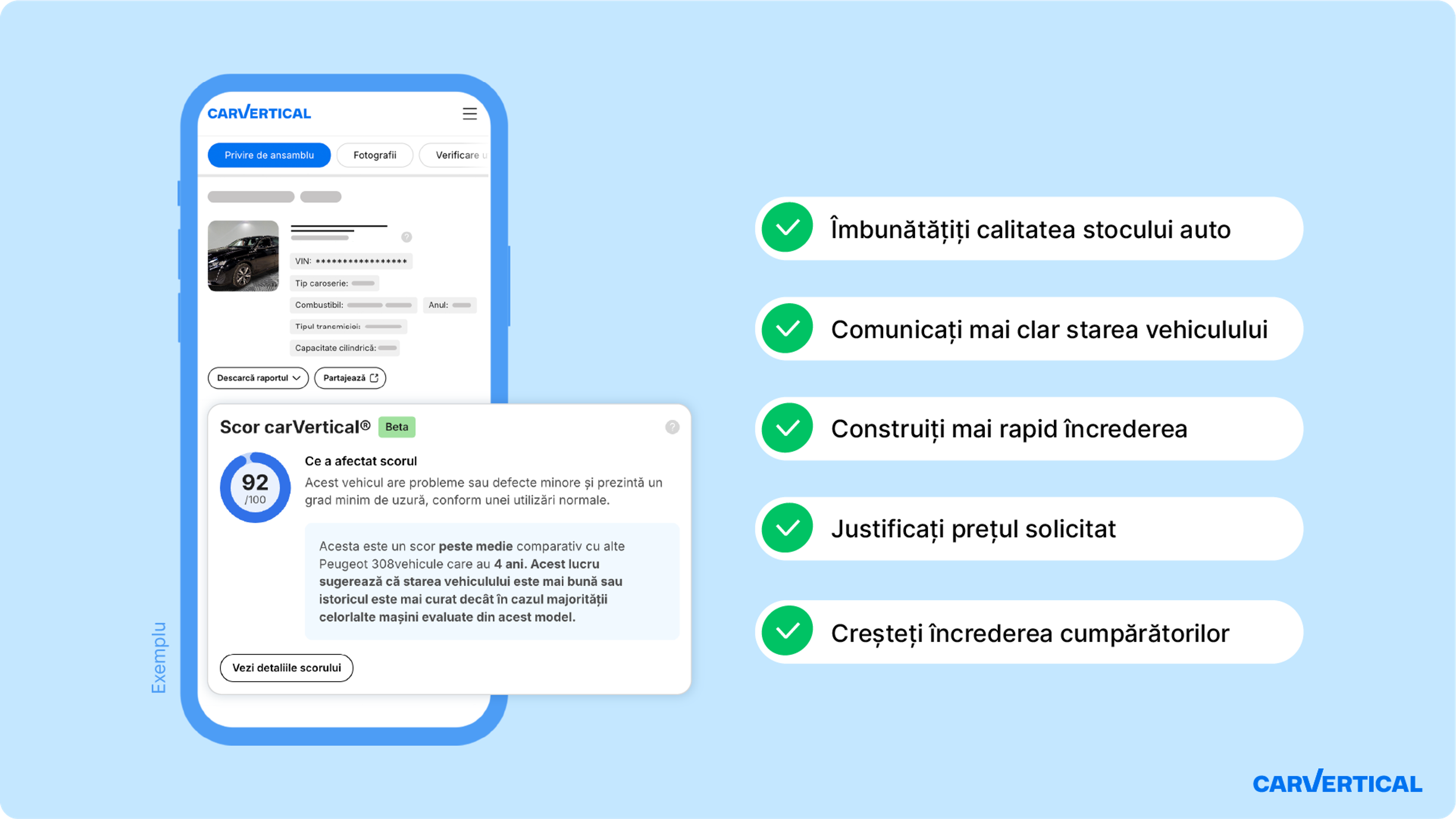 Compararea mașinilor pe baza Scorului carVertical vs. fără acesta
