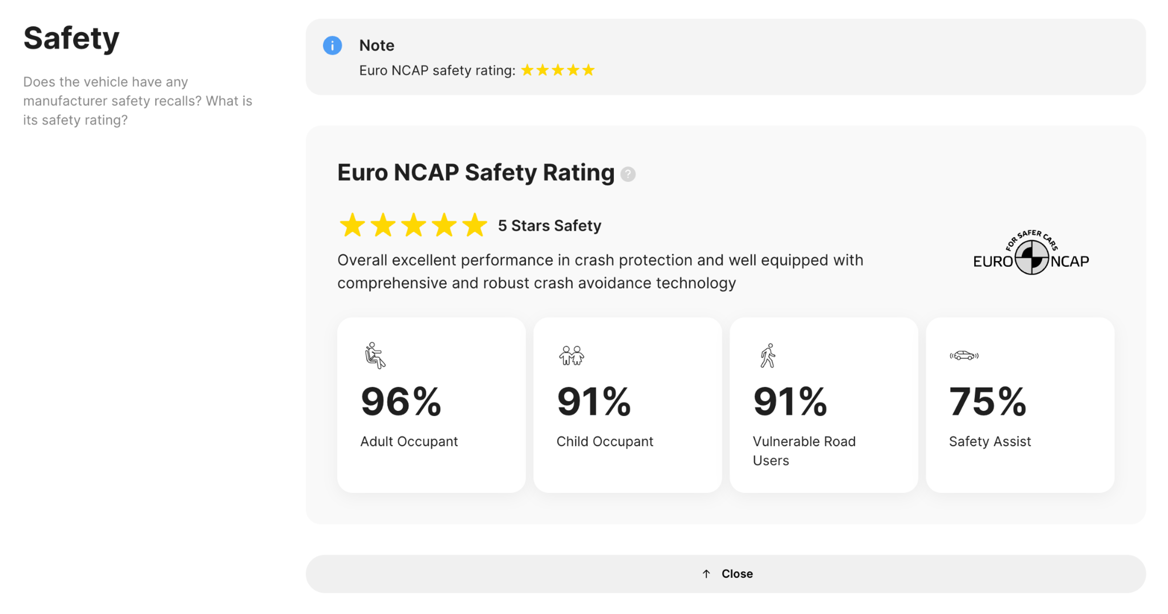 Safety ratings in carVertical report