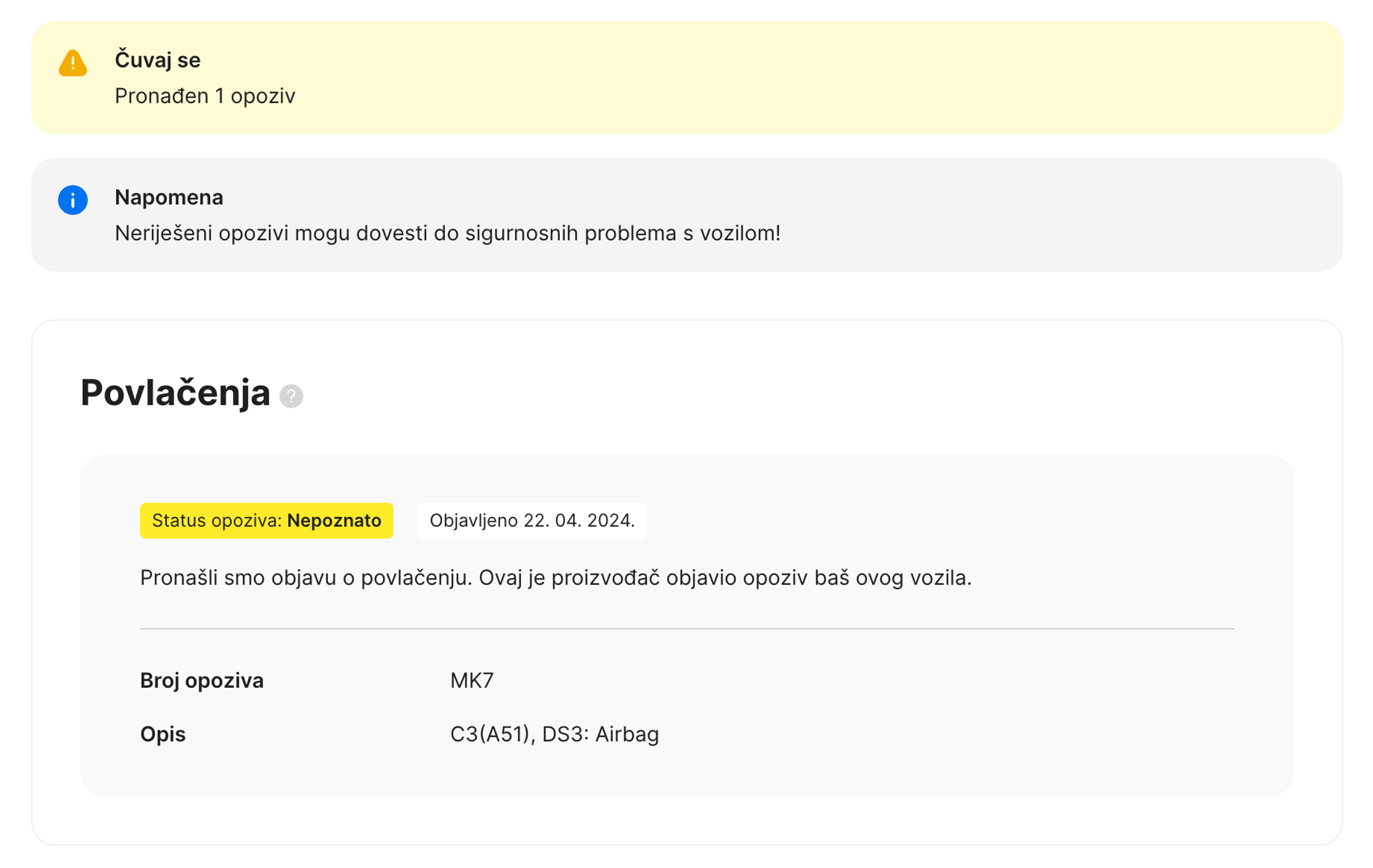 Opoziv u carVertical izvješću