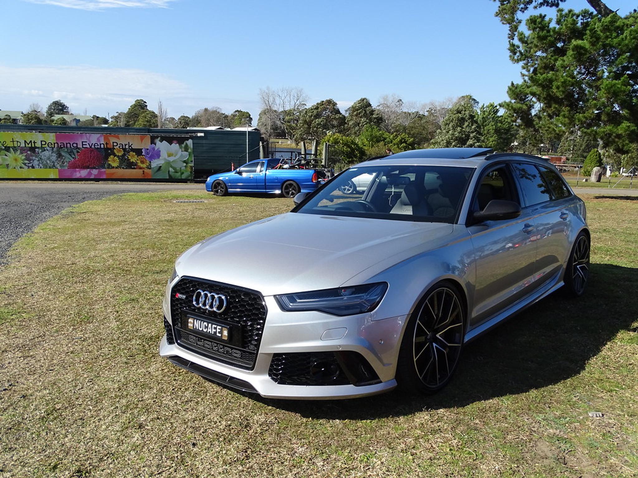 Silver Audi RS6 Avant on grass