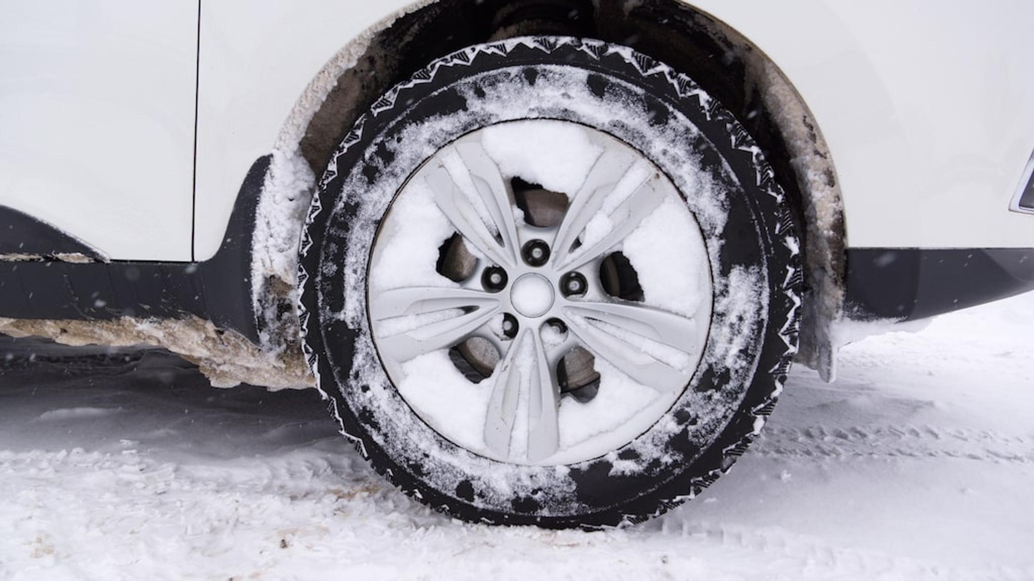 Snow stuck in a car wheel