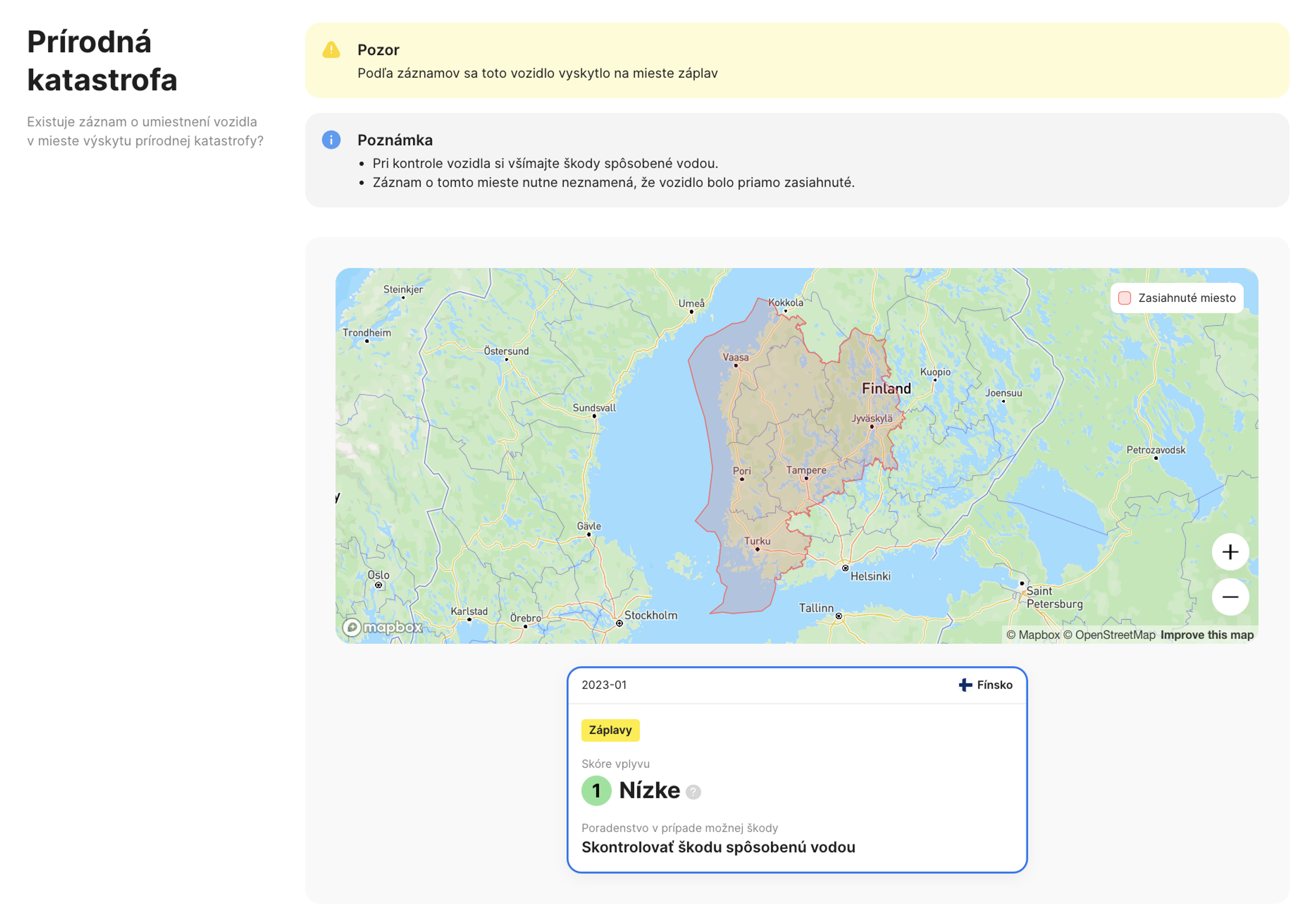 sekcia prírodnej katastrofy v správe carVertical