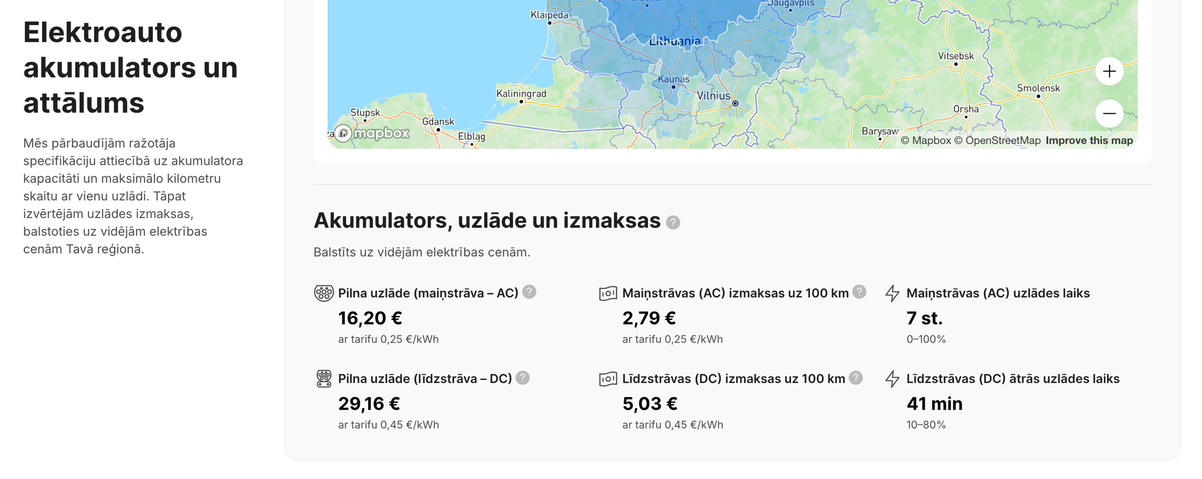 Elektroauto uzlādes laiks un izmaksu aprēķini transportlīdzekļa atskaitē