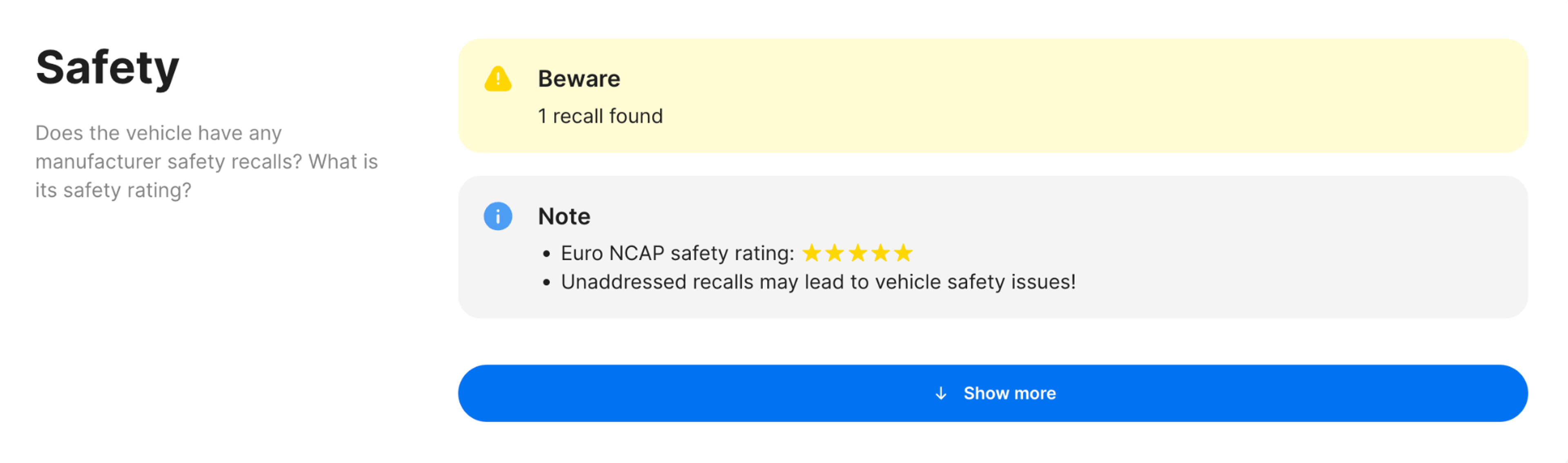 Safety section in carVertical report