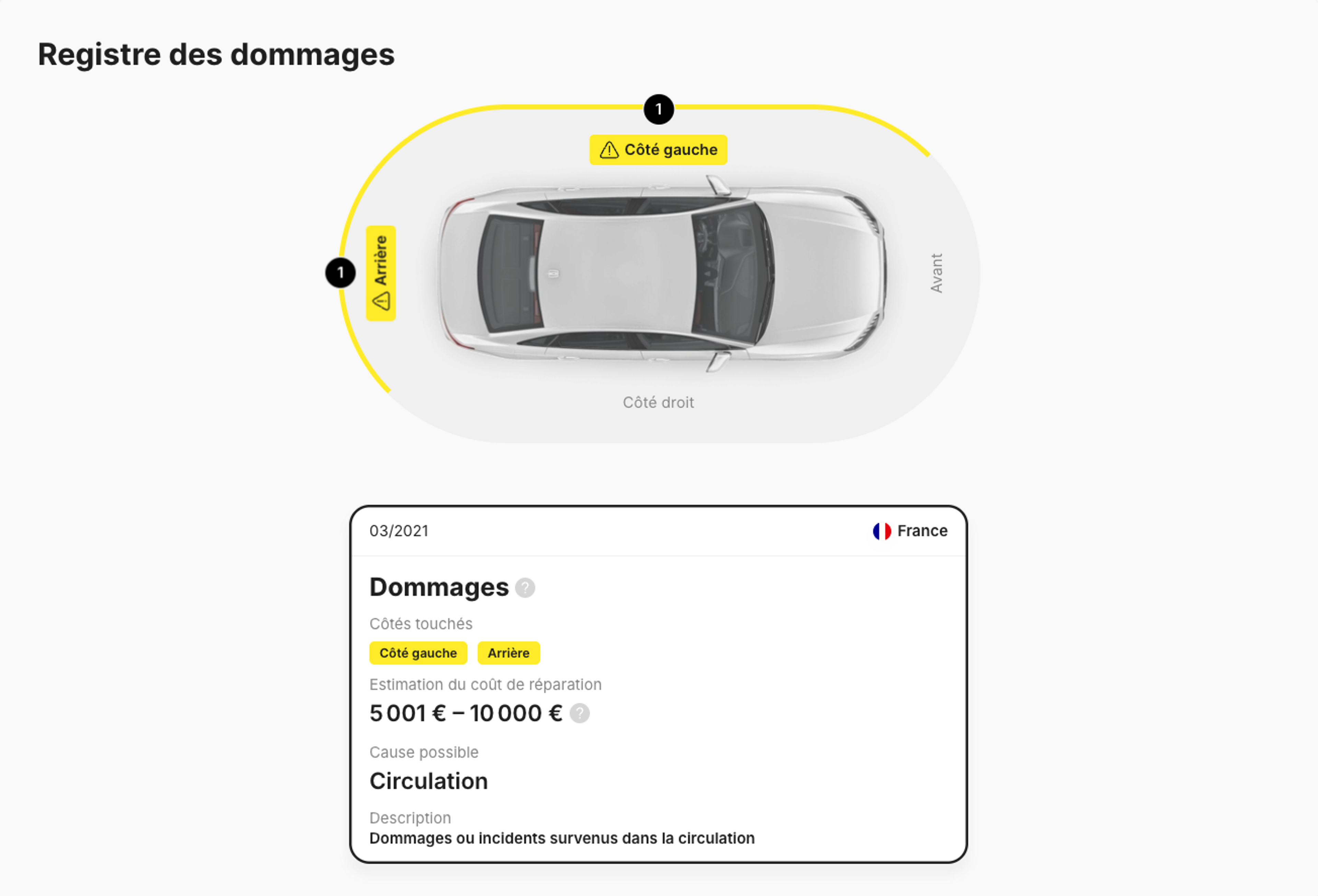 Enregistrement de dommages évalués entre 5 001 et 10 000 €