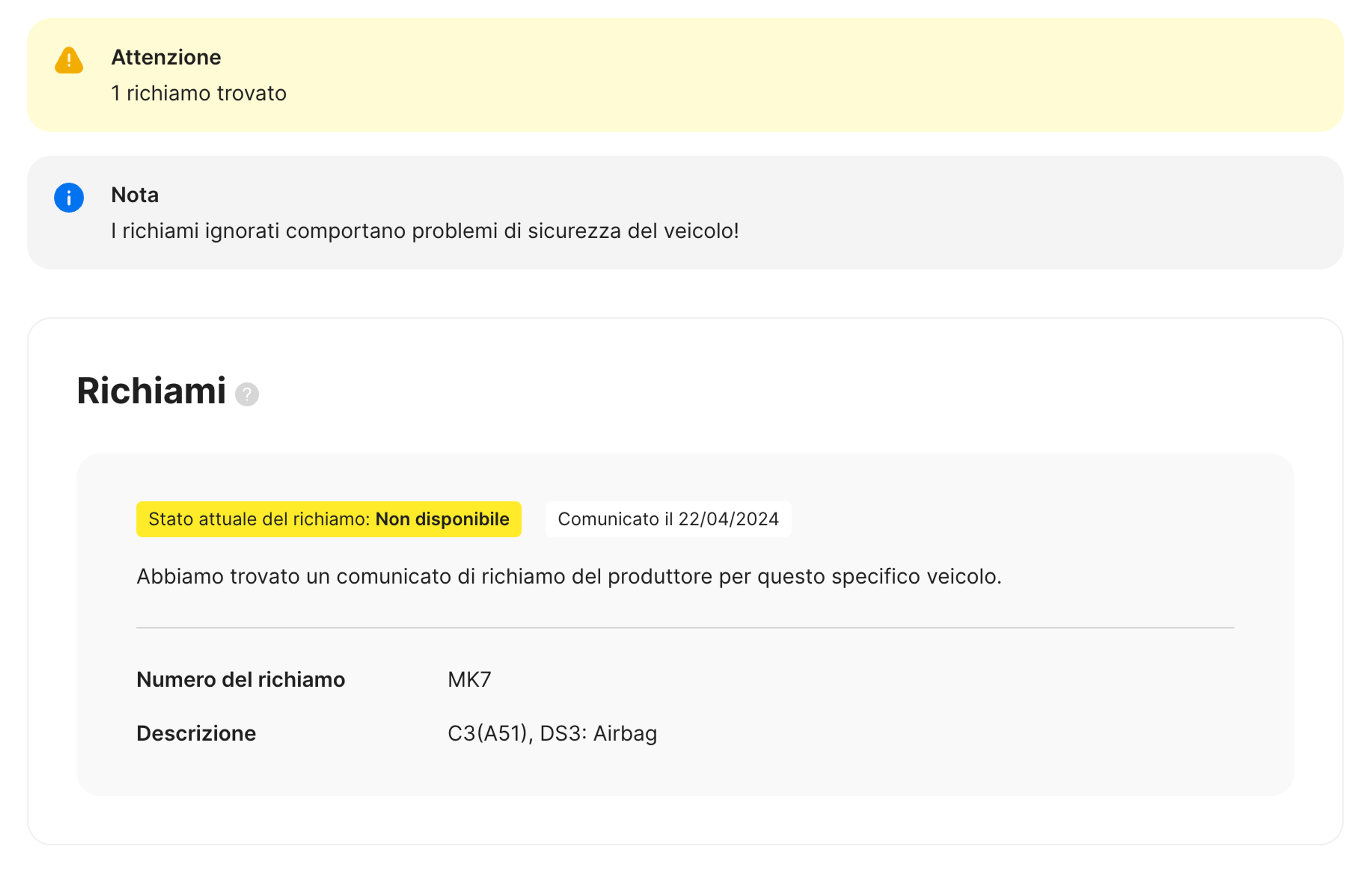Richiamo nel rapporto carVertical