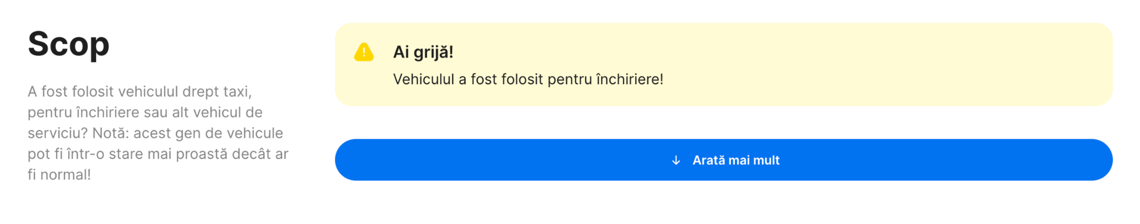secțiunea scop în raportul „carVertical”