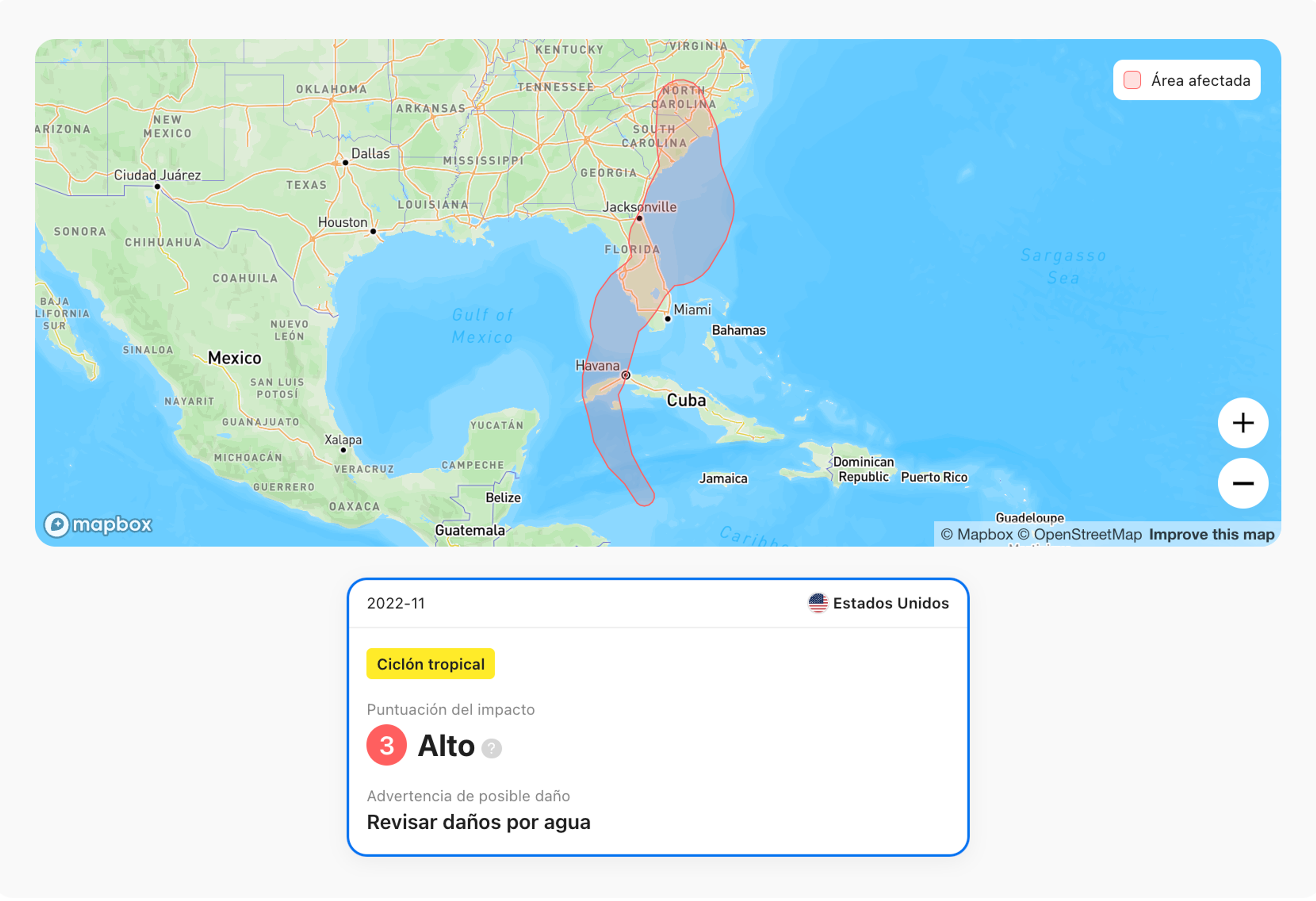 Registro de ciclón tropical en un informe del historial del vehículo