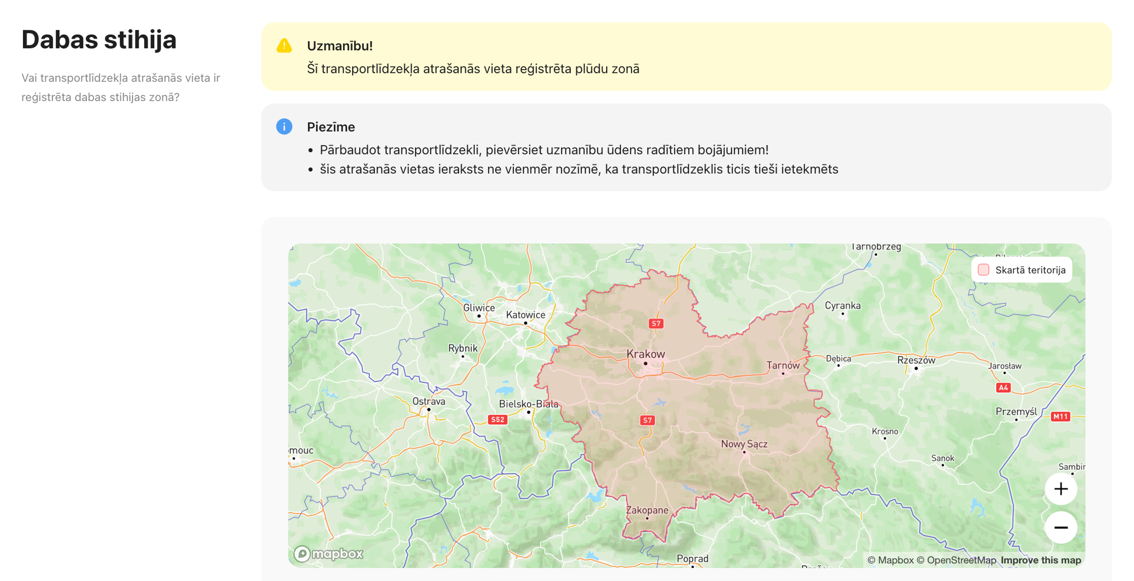 carVertical transportlīdzekļa vēstures pārskatā atrasts plūdu ieraksts