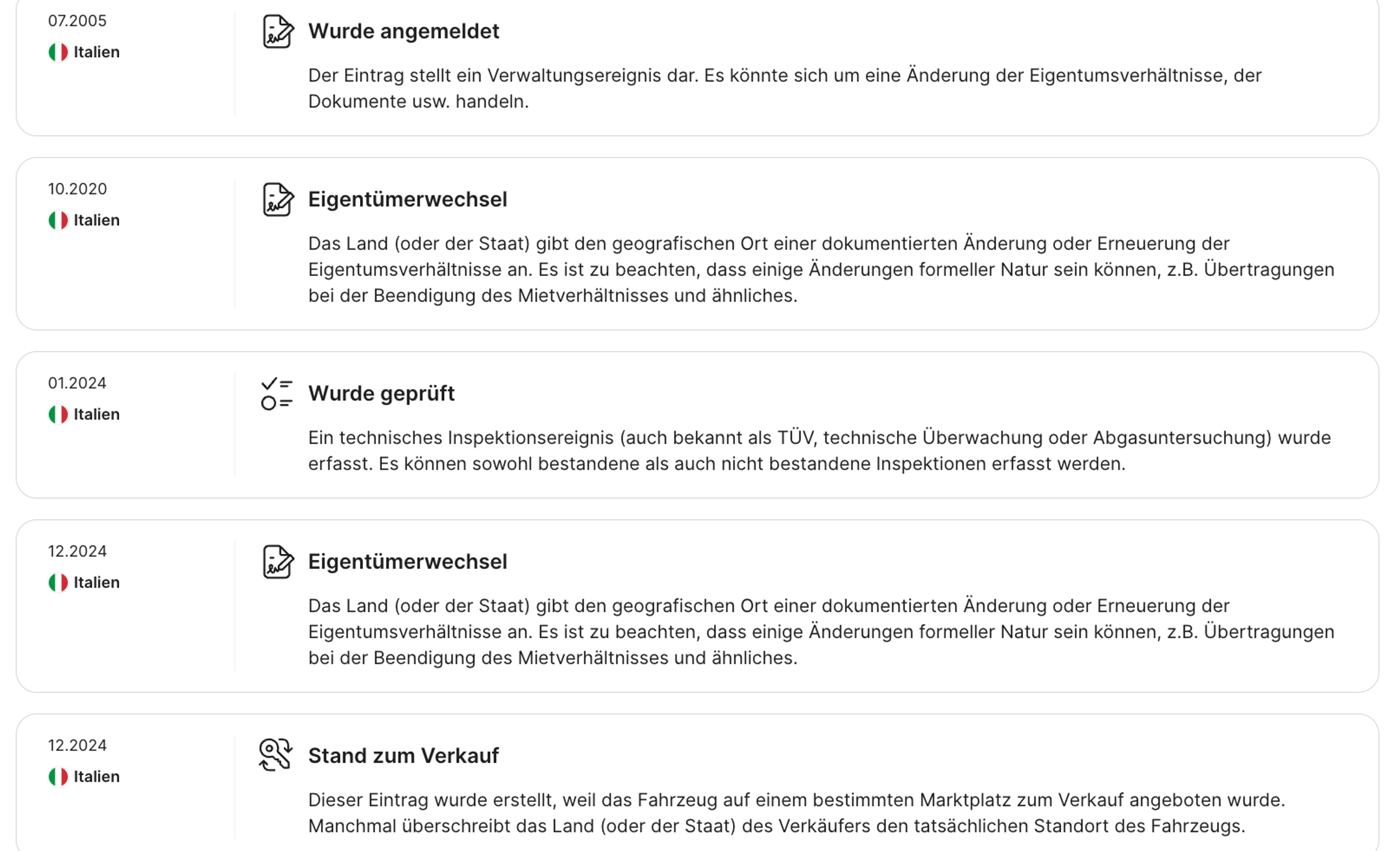 Historische Daten zum Fahrzeug