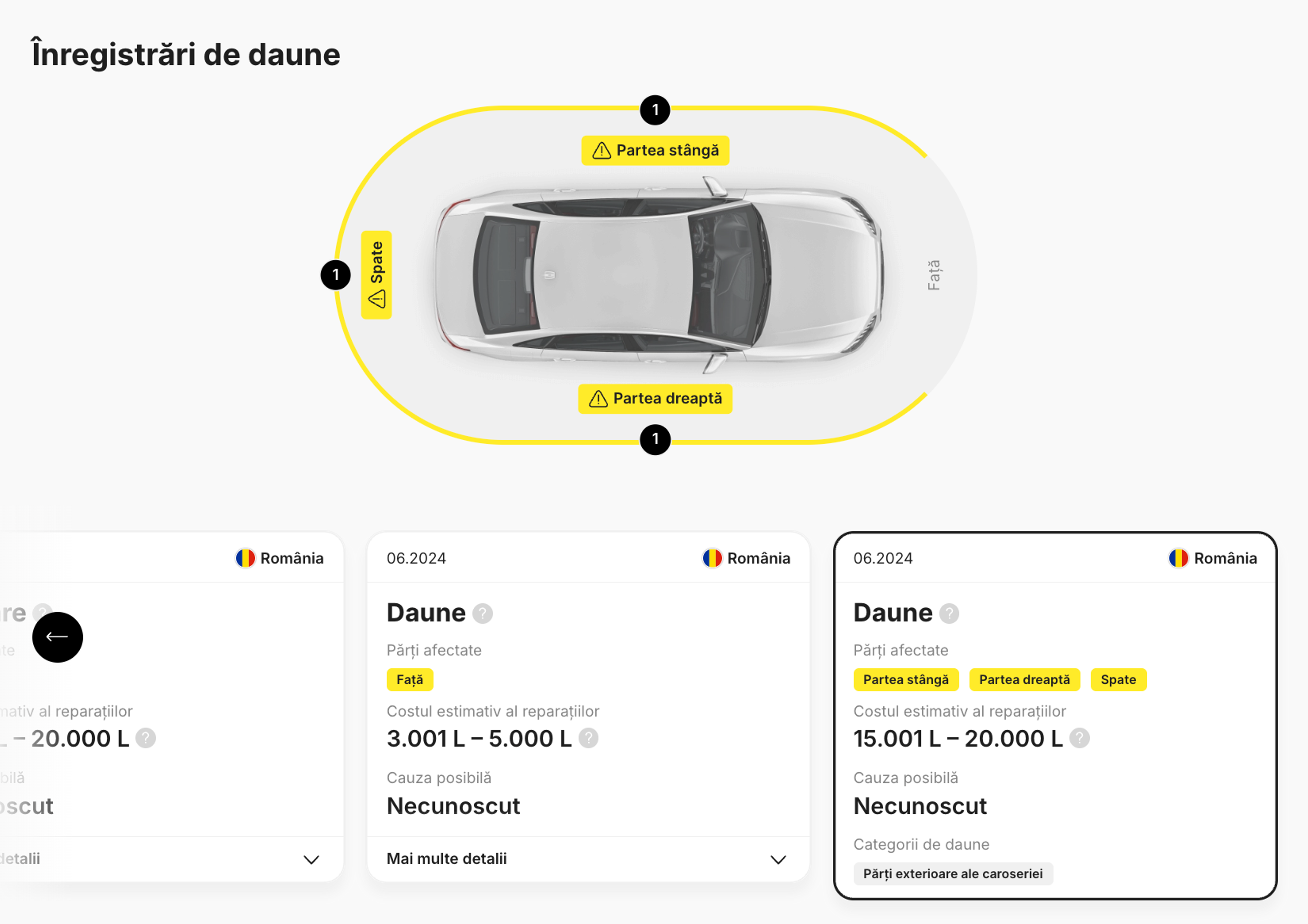Înregistrări de daune în raportul carVertical