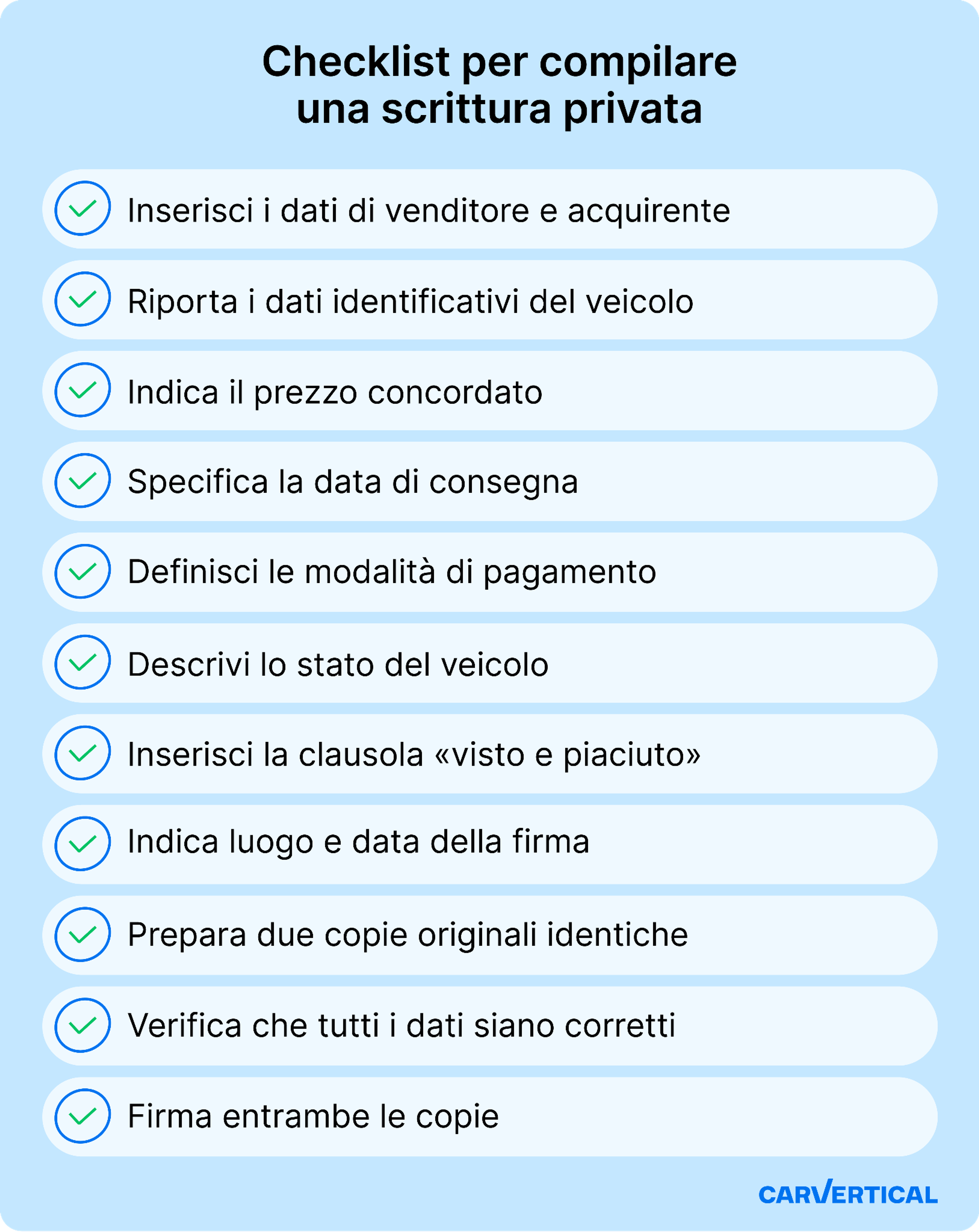 Checklist per compilare una scrittura privata per la vendita di un'auto in Italia