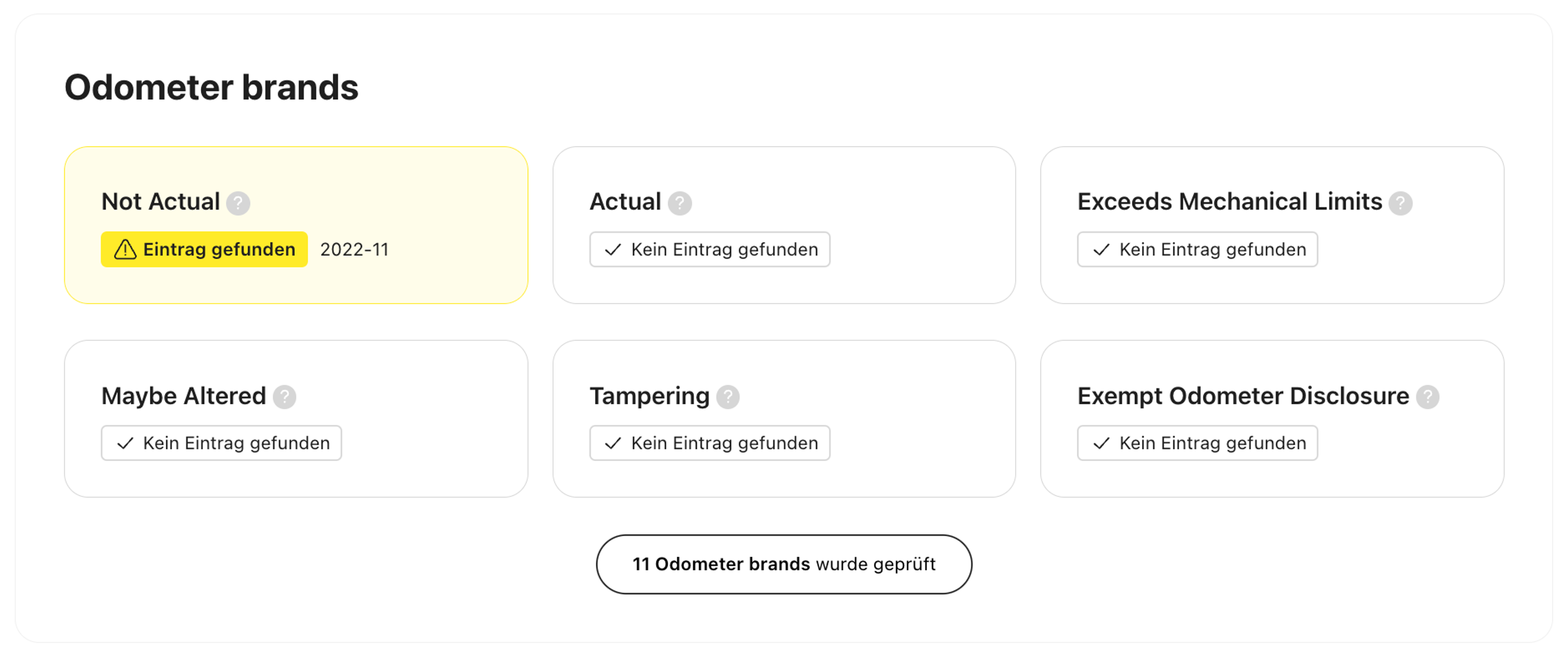 Kilometerzähler-Titel im carVertical-Bericht