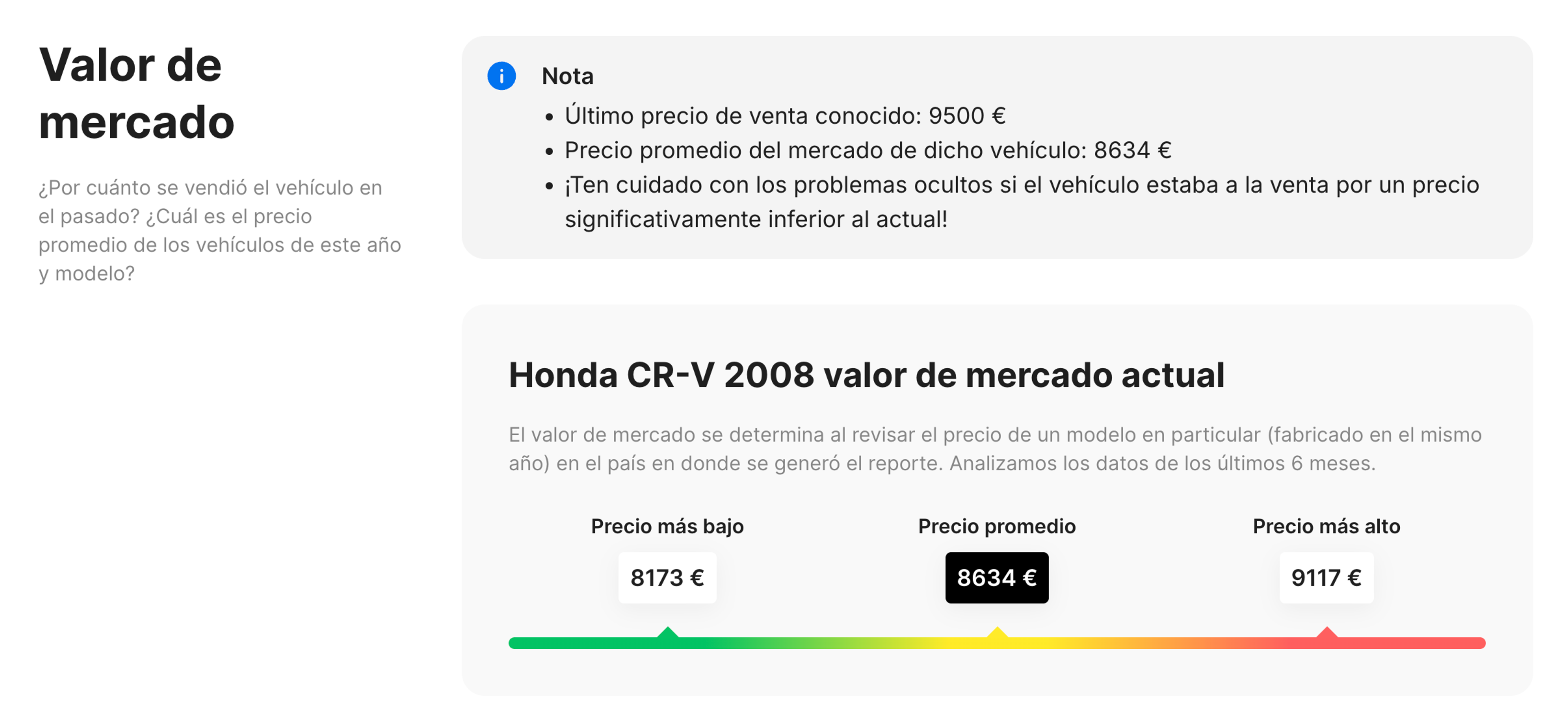 Valor del mercado en el reporte de historial vehicular